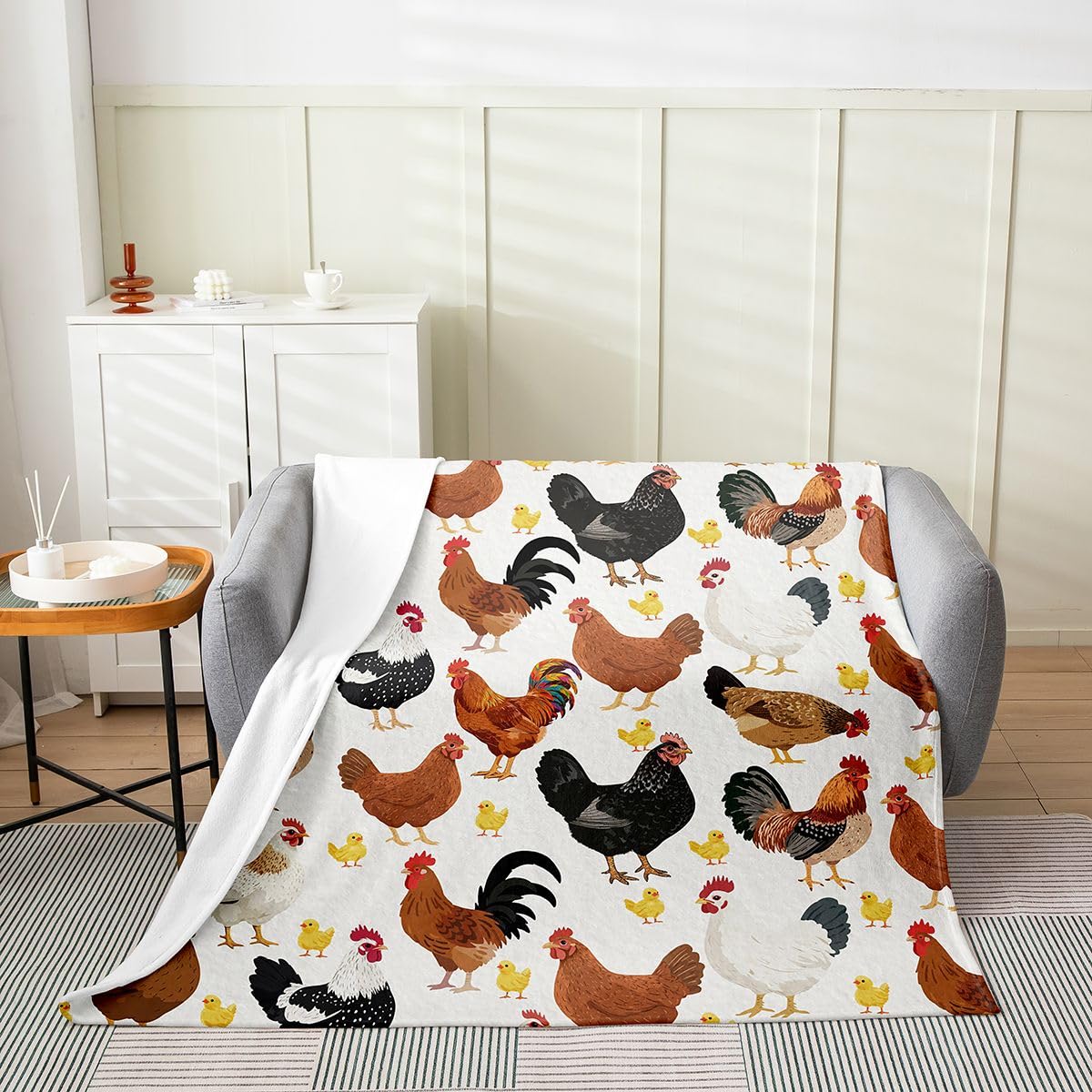 jejeloiu Kids Chicken Flannel Fleece Throw Blanket Twin 60"x80" Farm Animal Fuzzy Blanket for Sofa Couch Farm Nursery Decor Funny Country Theme
