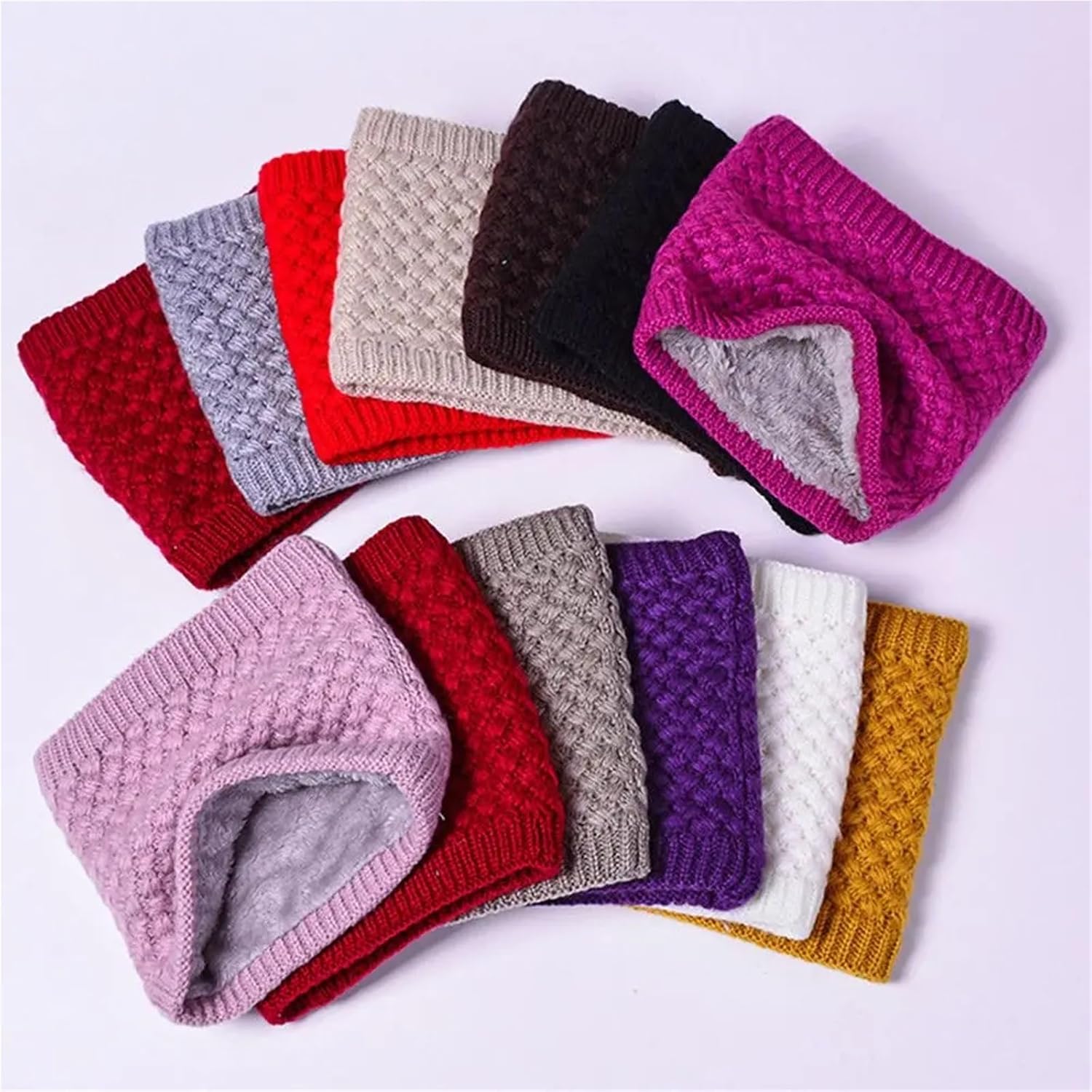 Lawsen 2Pcs Solid Color Thick Outdoor Sports Neck Gaiters Warmer Thermal Knitted Scarf Neckerchief