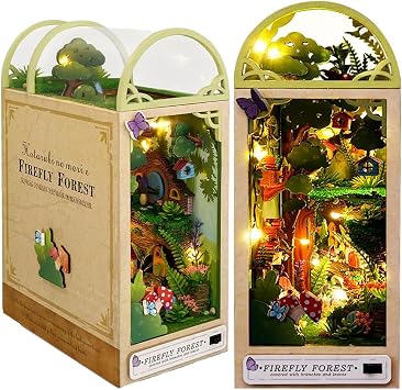 3D Wooden Book Stand Puzzle DIY Dollhouse Wood Bookends Book Nook Model Building Kit with LED Light for Teens and Adults to Build-Creativity Gift for Birthdays Christmas Halloween