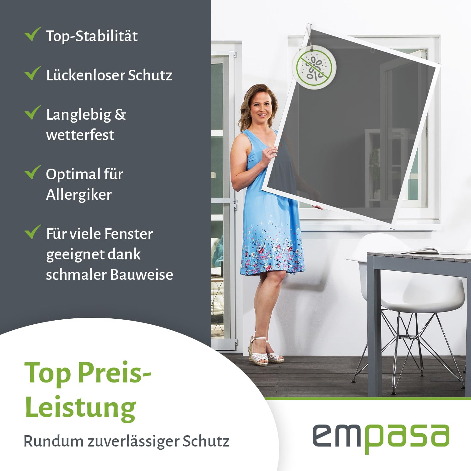 empasa Pollenschutz Fliegengitter Fenster Master Slim für Allergiker