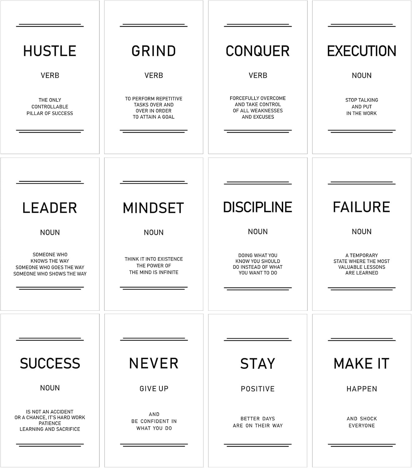 Faccito 12 Pcs Motivational Art Inspirational Wall Decor 11 x 17 Inch Inspirational Quotes Art for Wall Office Positive Classroom Poster for High School, Unframed(White with Black Printing)