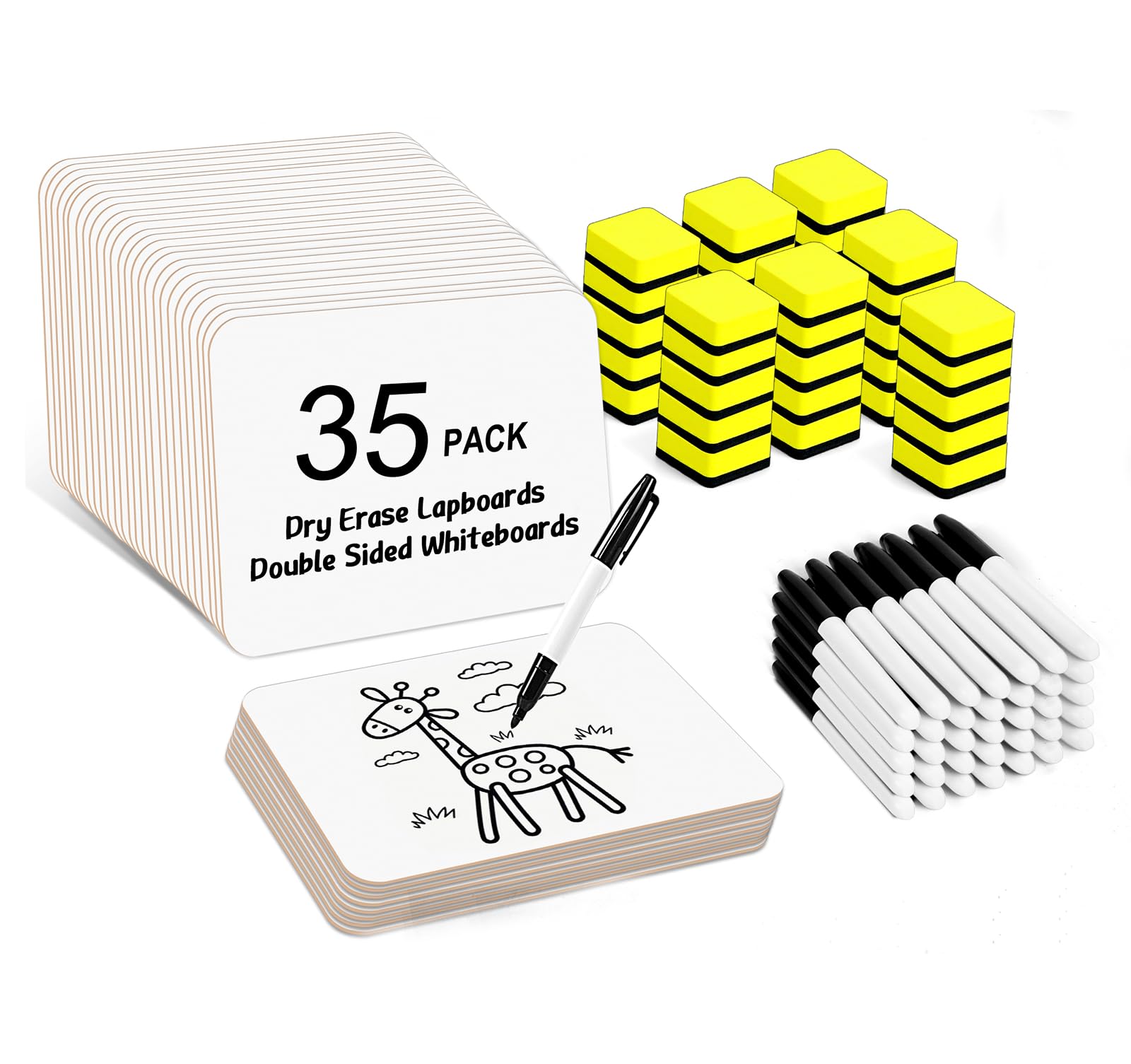 Dry Erase Lapboards, HERKKA 35 Pack Double Sided Dry Erase Lap Boards 9 x 12.5 Inch, 35 Markers, 35 Erasers, Small Dry Erase Boards for Students Classroom Teacher Supplies