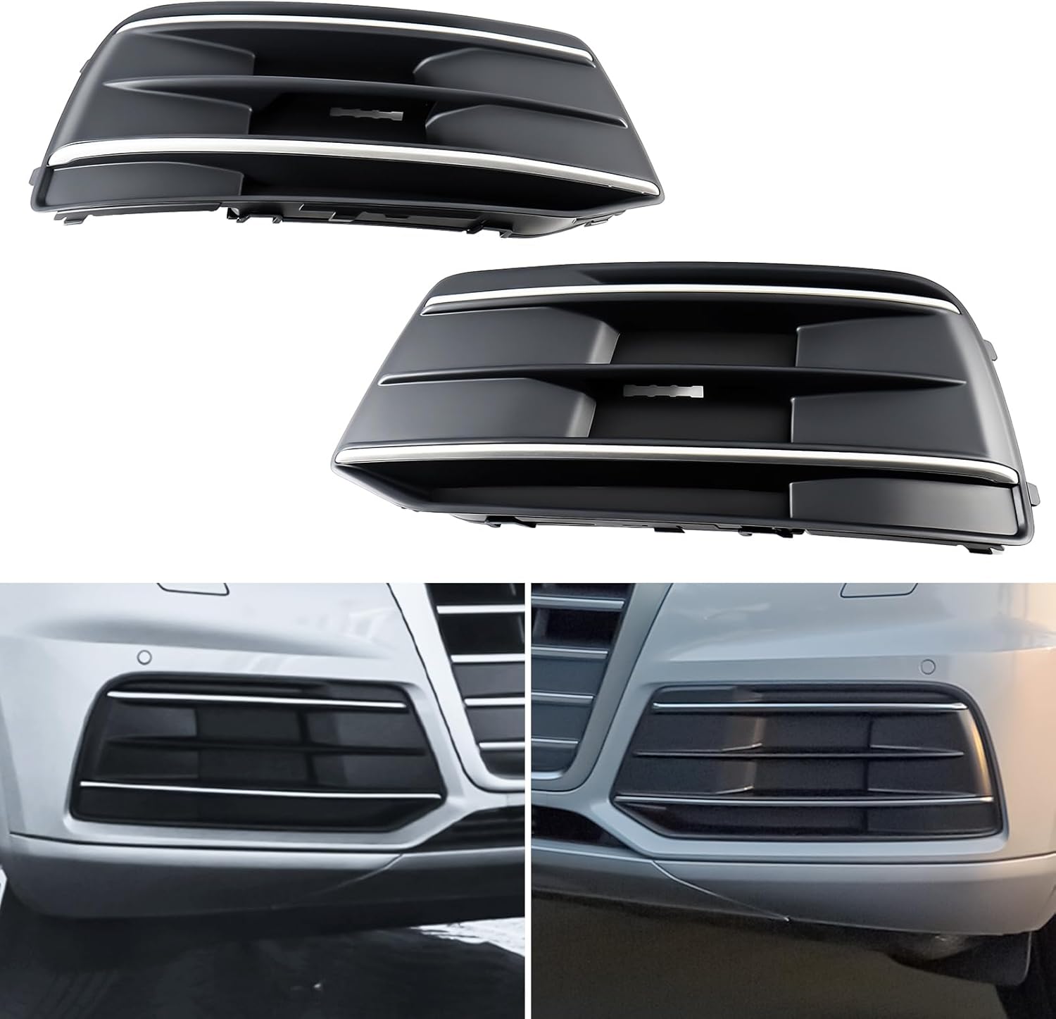 GearUp 1 Pair Front Driving Fog Light Bezel Cover for Audi Q5 2018-2020 Replaces 80A807679D, 80A807680D