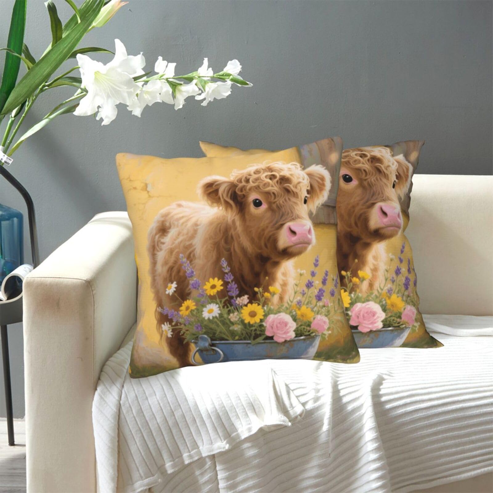 FekiLoot Decorative Throw Pillow Covers Modern Farmhouse Pillowcase Double Sided Cozy Cushion Cover for Sofa Couch Bed 20"X20" Farmhouse Cow
