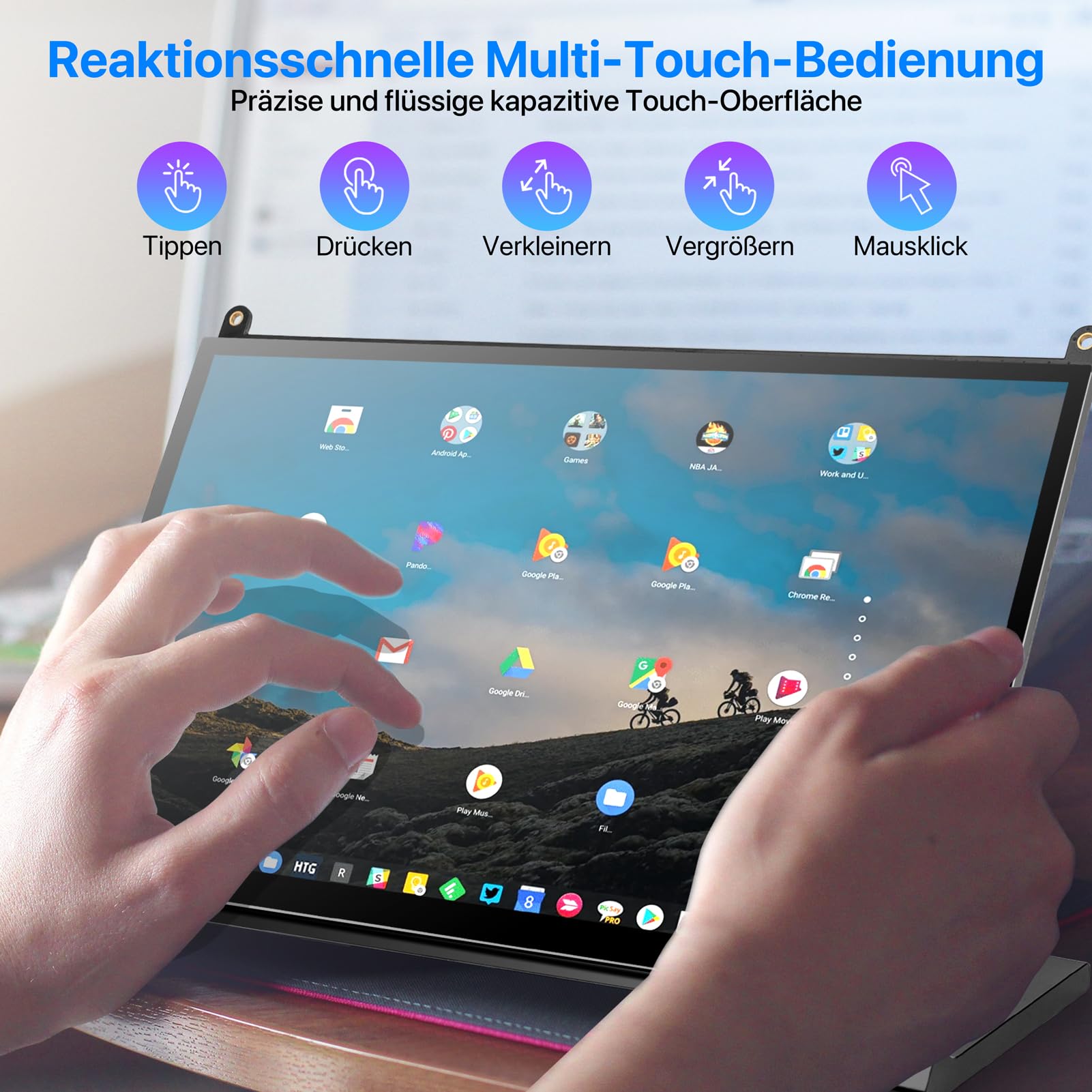 ROADOM 10.1" Touchscreen Monitor, 1024x600 IPS für Raspberry Pi, HDMI | 5-Punkt-Touch, Dual-Speaker, Plug & Play, Pi 5/4/3/Zero, Home Assistant, Gaming, Sub-Monitor, 3 Display-Modi, Easy Setup