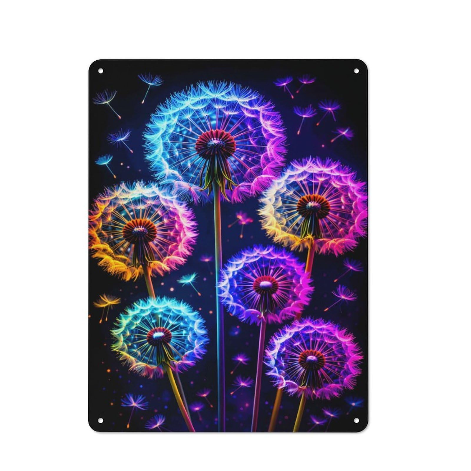 Junmoney Style-15 For Hobby Room Or Studio, Neon Dandelions In Bloom Retro Metal Sign 40X30cm, A Decorative Gift For A Newly Furnished Hobby Room And Studio