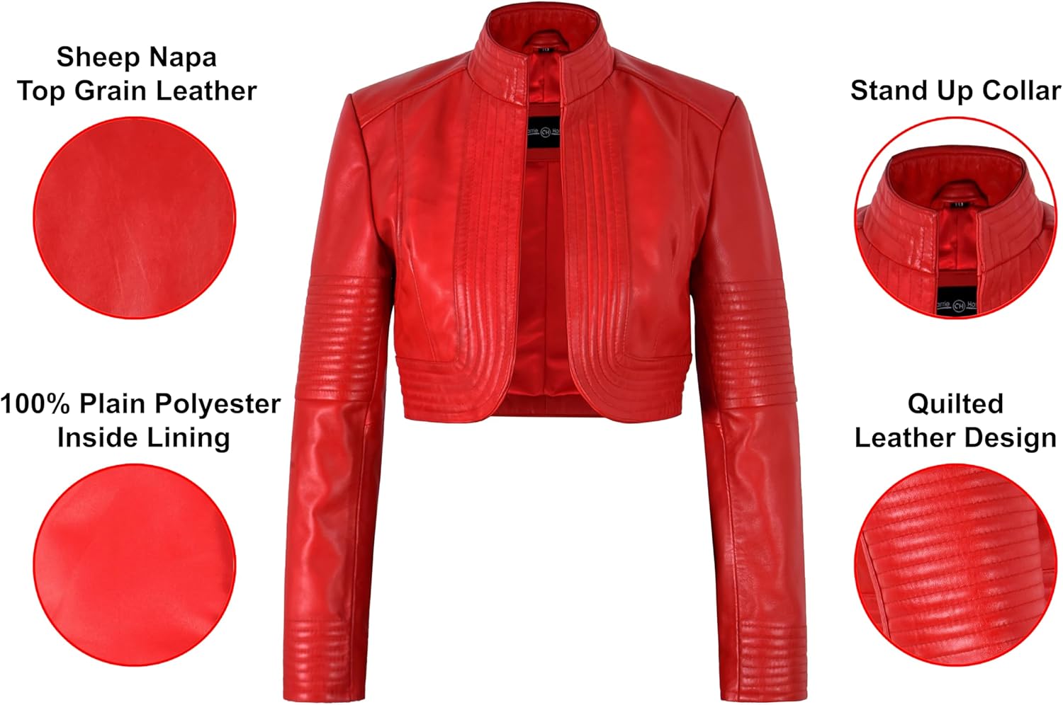 Ladies Elegant Look Real Leather Red Cropped Shrug Bolero Slim-Fit Jacket Ashley 9181