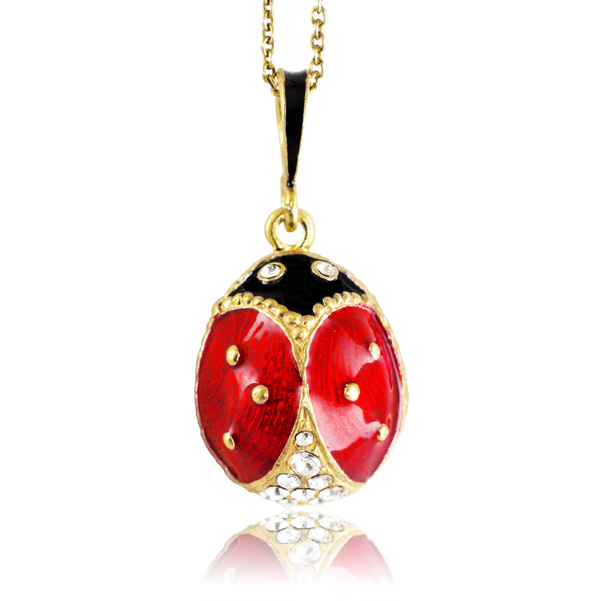 Ladybug Necklace for Women Jewelry Ladybird Pendant Red Black Enamel Sterling Silver 24K Gold Vermeil Charm