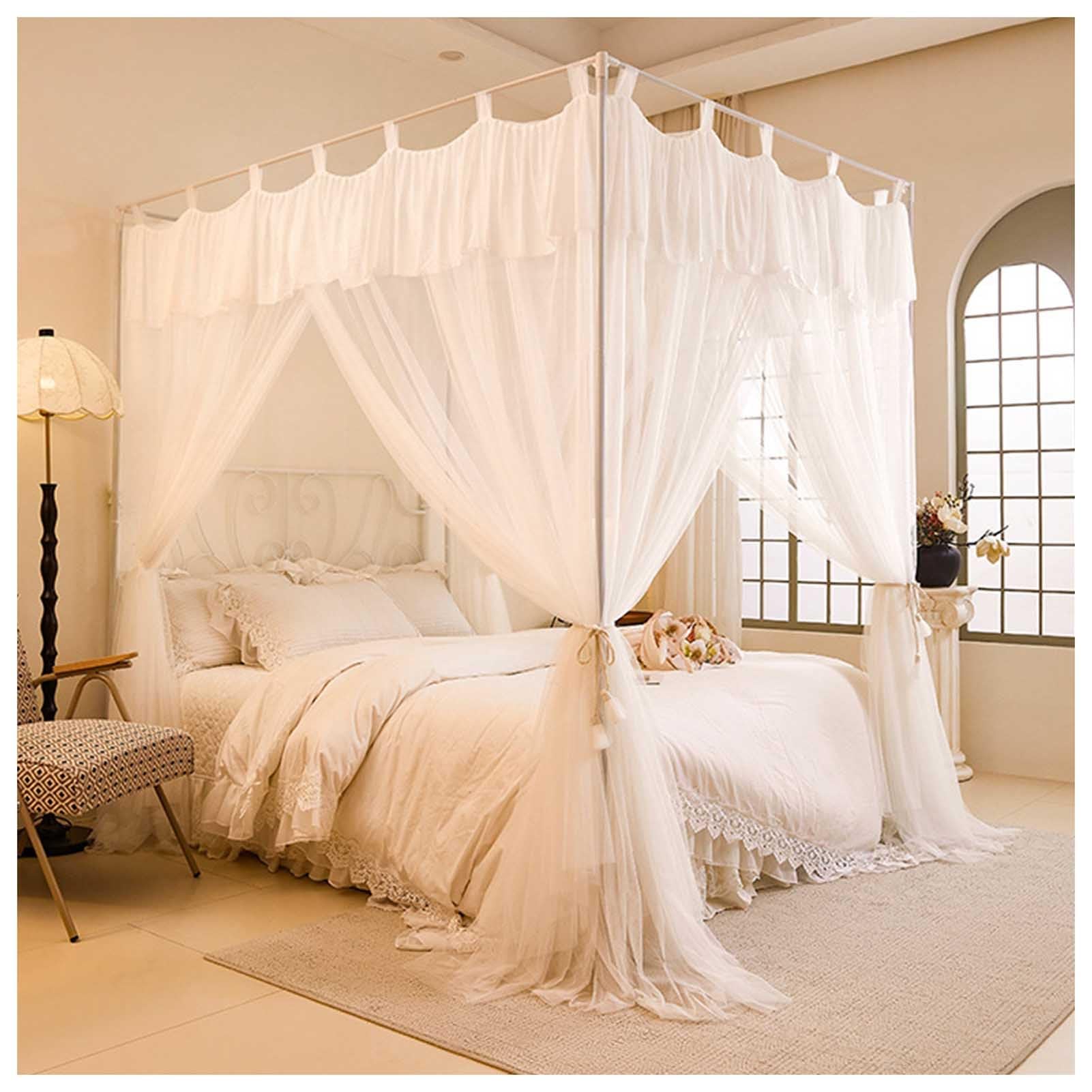 Generico Zanzariera a baldacchino a 4 Pali con Volant, a Doppio Strato, per Adulti, Ideale per Matrimoni e Decorazioni per la Camera da Letto, Bianca, 180x220 cm - Massima Protezione ed Eleganza.