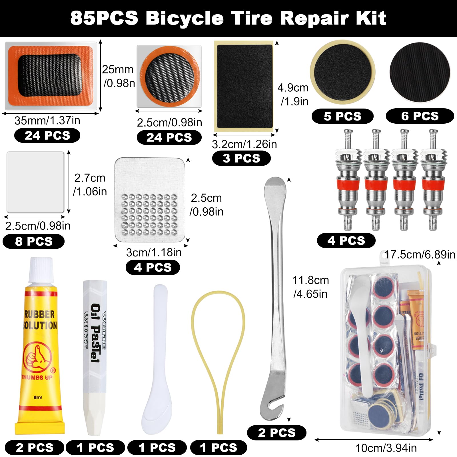 Kit Riparazione Forature Bici - 85 Pezzi Completo Per Camera D'Aria | Per Ciclisti, Motociclette E Veicoli Fuoristrada - Foto 5