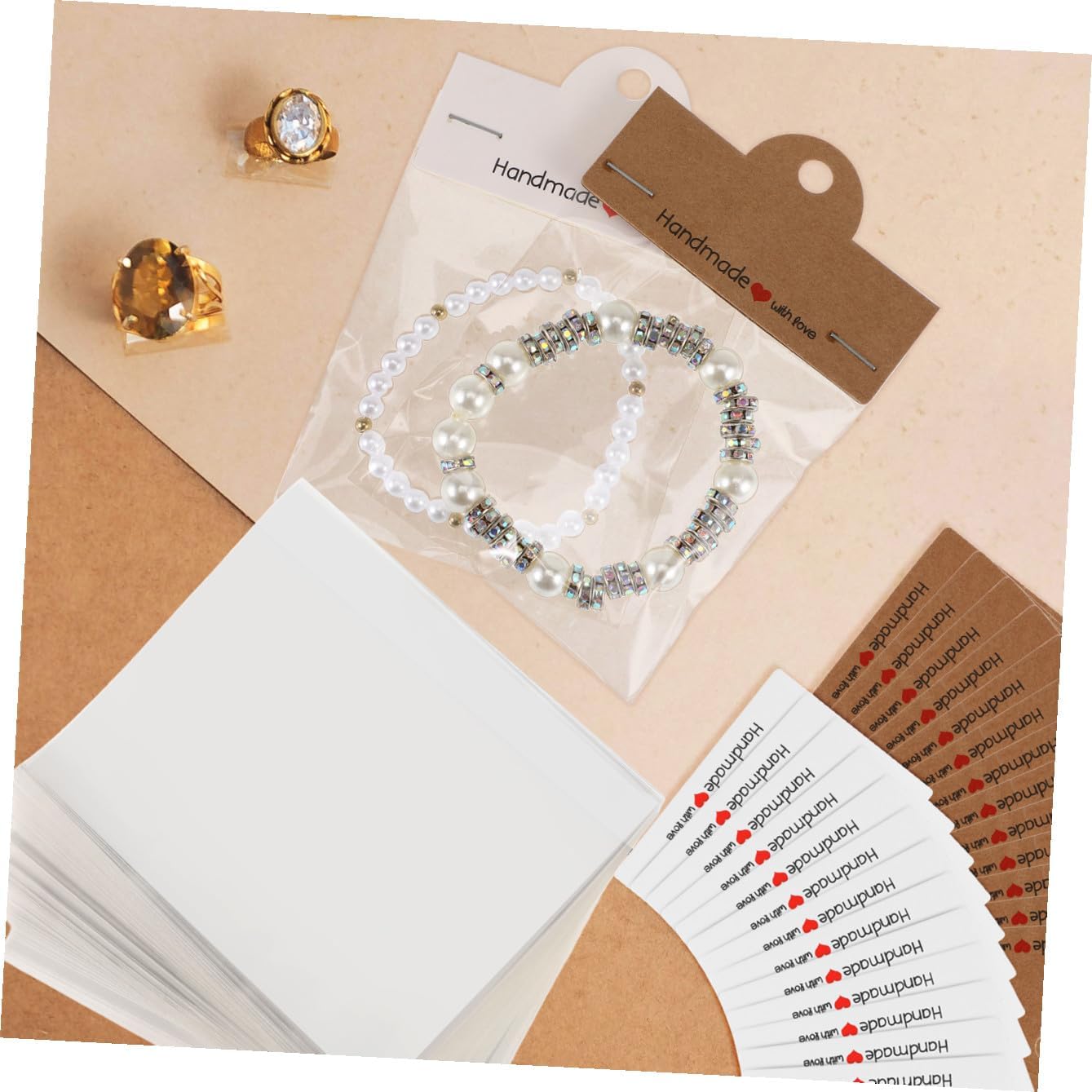TEHAUX 200pcs Jewelry Display Bags Kraft Paper Cards Homemade Jewelry Holder Small Business Packaging Cardboard Bag for Selling
