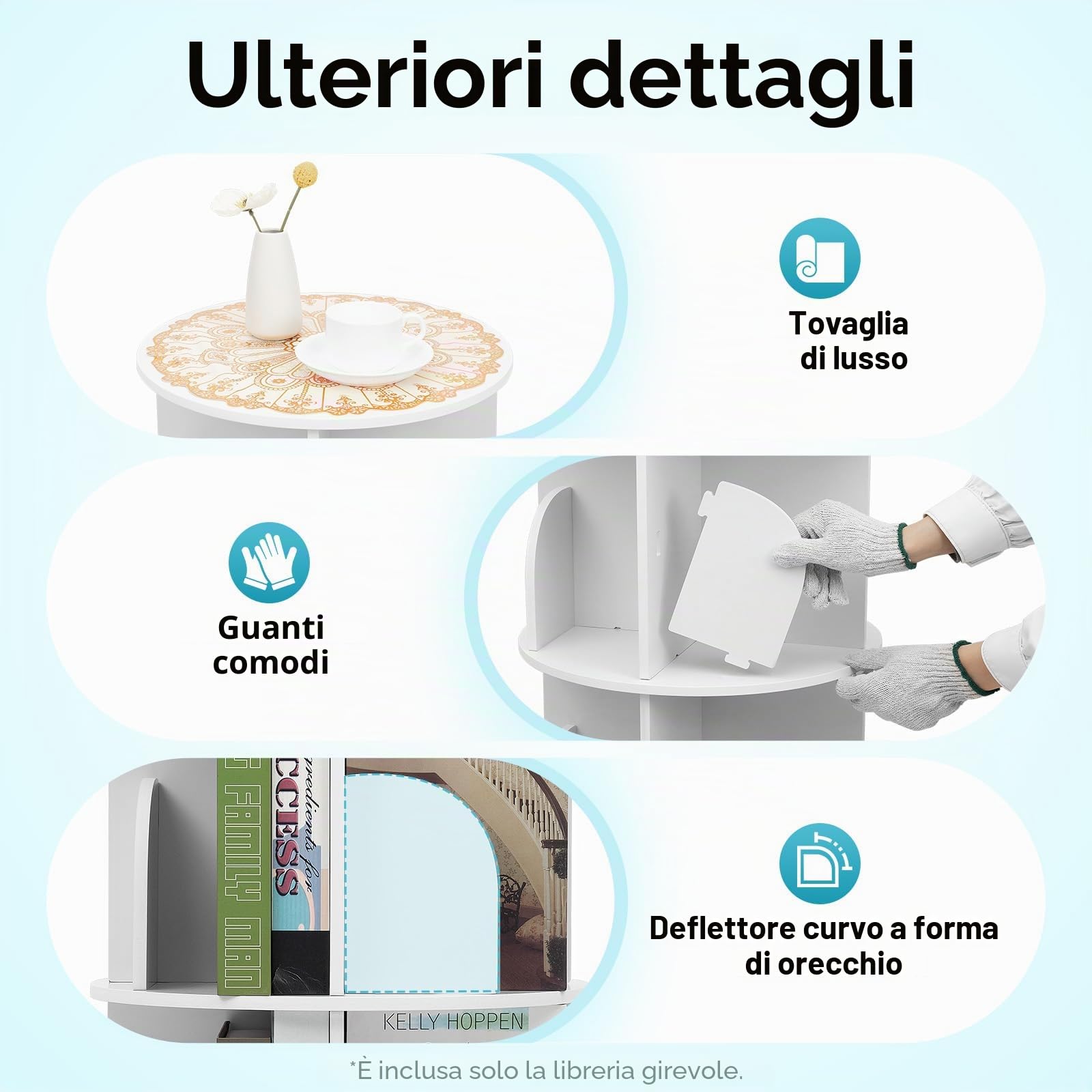 Libreria girevole a 2 livelli, scaffale girevole a 360 gradi, per soggiorno, camera da letto, ufficio, cameretta dei bambini, bianco