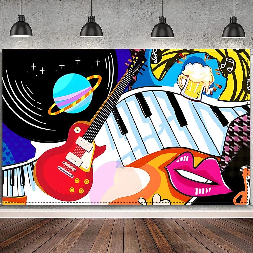 70S 80S 90S Rock and Roll Musik Karaoke Party Hintergrund Wand Banner Dekoration Poster Hintergrund Klavier Konzert Nacht Po Booth