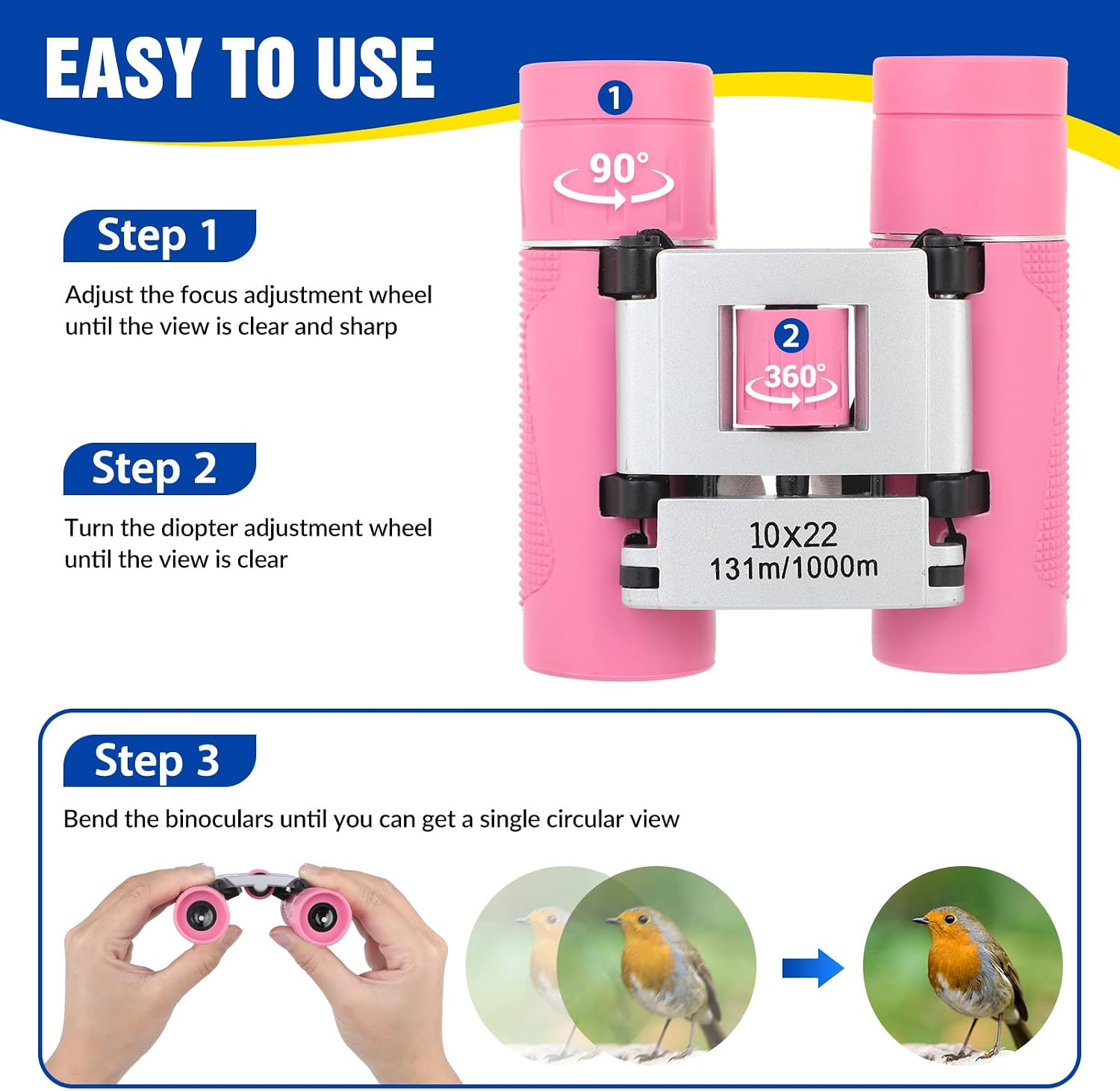 Binoculars for Kids, 8 x 21 Real Optics Mini Compact Kids Binoculars with Neck Strap - Waterproof Children's Binoculars for Spy Camping, Bird Watching - Telescope Toys for 3-12 Years Boys Girls-b