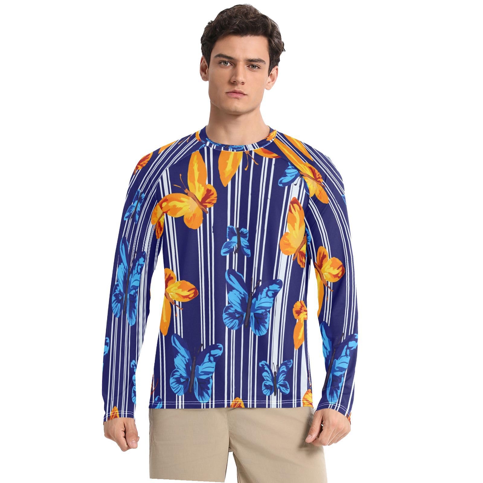 Blue Butterflies Men's Sun Protection Shirts UPF 50+ Long Sleeve UV Rash Guard Quick Dry Swim Shirts