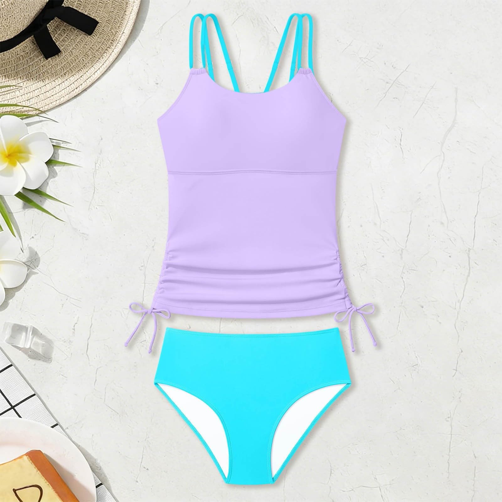 Mädchen Tankini Badeanzug Kinder Zweiteiliger Badeanzug Floral Mädchen Schwimmanzug Quick-Dry Strandbadeanzug mit Verstellbare Träger 3-16 Jahre