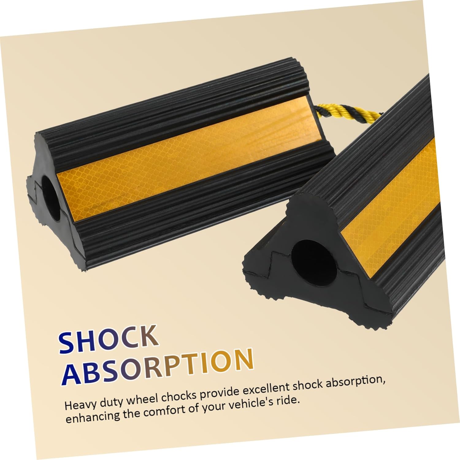 Mobestech Yellow Reflective Wheel Chocks Sturdy Tire Blockers Shock Absorption for Rvs Travel Trailers Motorcycles