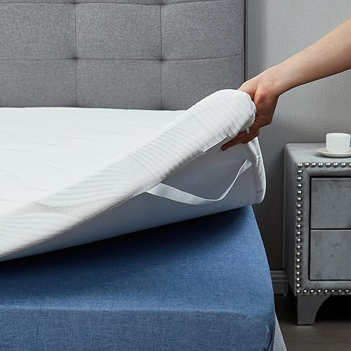 Miniatura 7 de Cubrecolchón de espuma viscoelástica de 3 pulgadas, tamaño individual, con infusión de gel, diseño antideslizante, con funda extraíble y lavable,