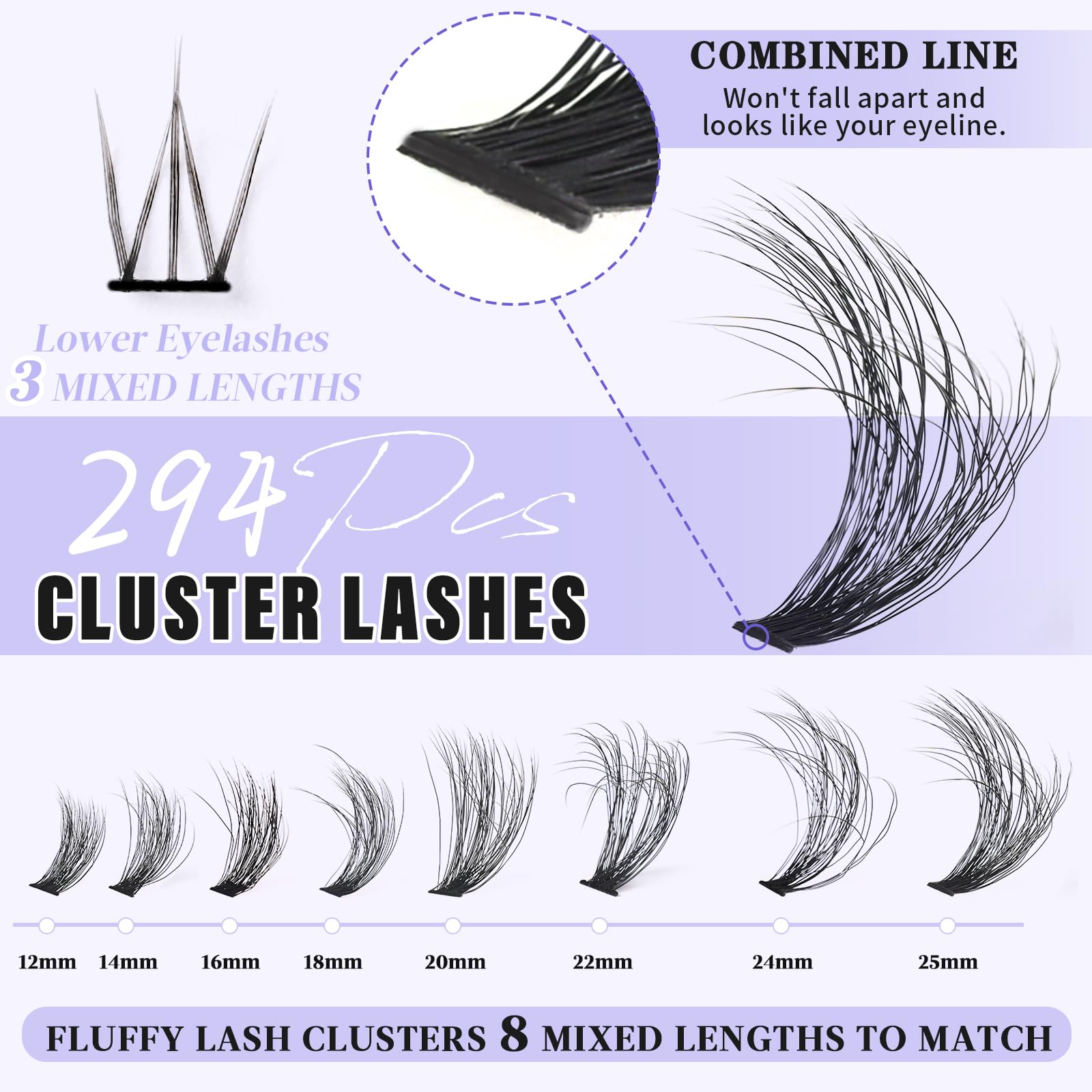 Fluffy Lash Clusters with Bottom Lashes 12-25mm Thick Cluster Eyelash Extensions 294Pcs Wispy Individual Lashes with Lower Eyelash Clusters 100D Plant Fibers Lashes Clusters DIY at Home, by Yaiseiko