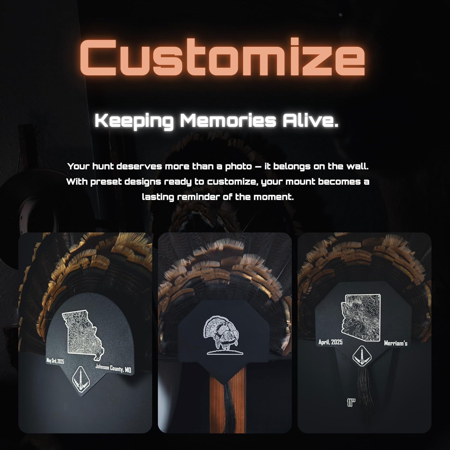 FeatherLok Turkey Fan Mount Kit – No-Screw Customizable Turkey Mounting Plaque | Adjustable Turkey Fan Display – Easy DIY Turkey Plaque Mount