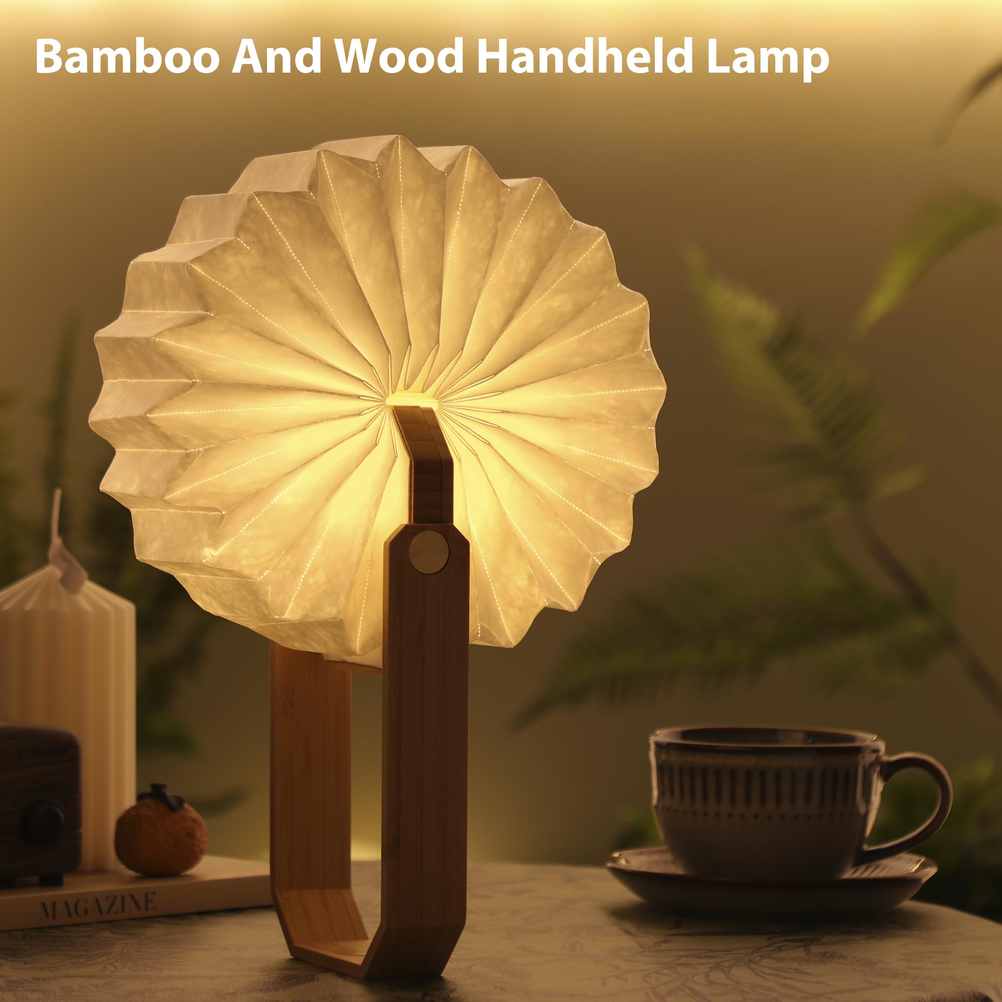 ZBOLE Wooden Table Lamp with Handle, Japanese Lantern Lamp