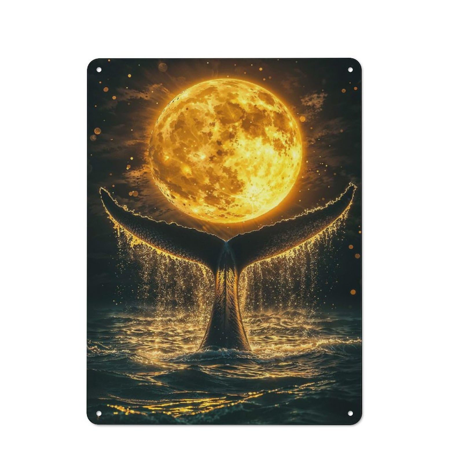 Junmoney Whale Tail And Full Moon Retro Metal Sign 40X30cm For Hobby Room Or Studio, Autumn Wall Decor For Creative Interior Collectors