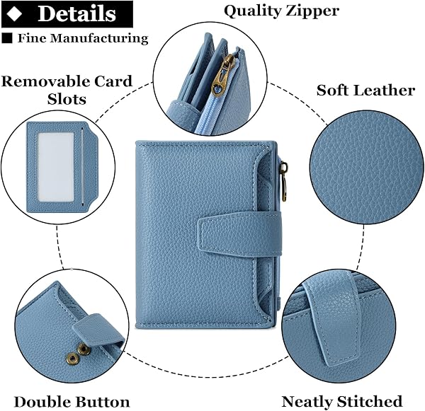 Airkit Small Wallet Women RFID Blocking Soft Leather Bifold Compact Card Holder Wallet for Women with Zipper Coin Pocket 4 ID Window - 5