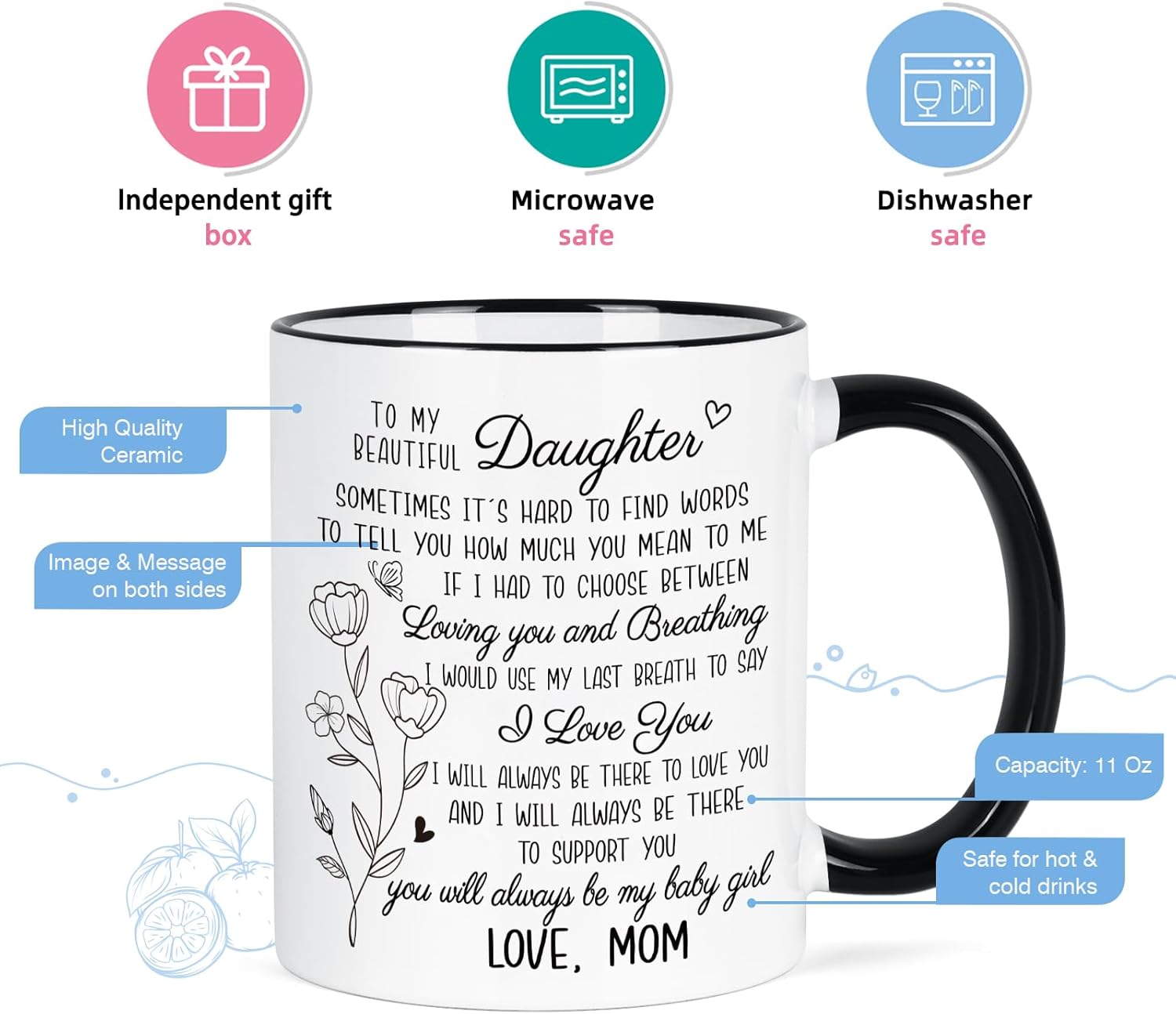 YHRJWN Daughter Gifts from Mom, Christmas Birthday Mothers Day Gifts for Daughter, To My Daughters Inspirational Coffee Mug, Mother Daughters Gift, 11 Oz White - Image 7