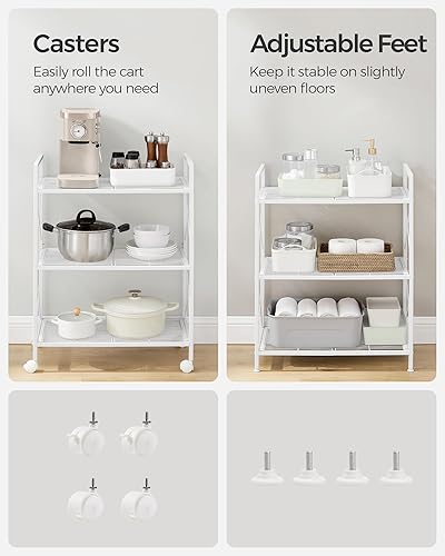Miniatura 5 de SONGMICS Estante de almacenamiento de metal de 3 niveles con ruedas, unidad de estantería de malla con marcos laterales en X, 23.6 pulgadas