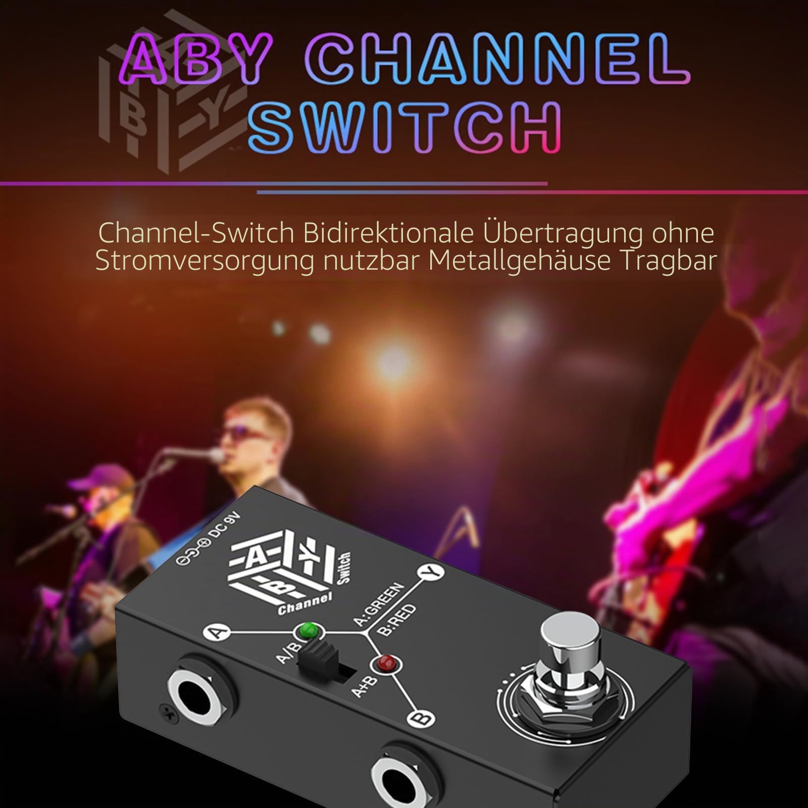 ABY Box Line Selector AB Schalter, Mini Pedale für Gitarre ABY Box Schalter Schalter AB Pedal Effekt für Gitarre Bidirektionale Übertragung Metallgehäuse Rutschfeste Halterung A/B oder A und B Modus