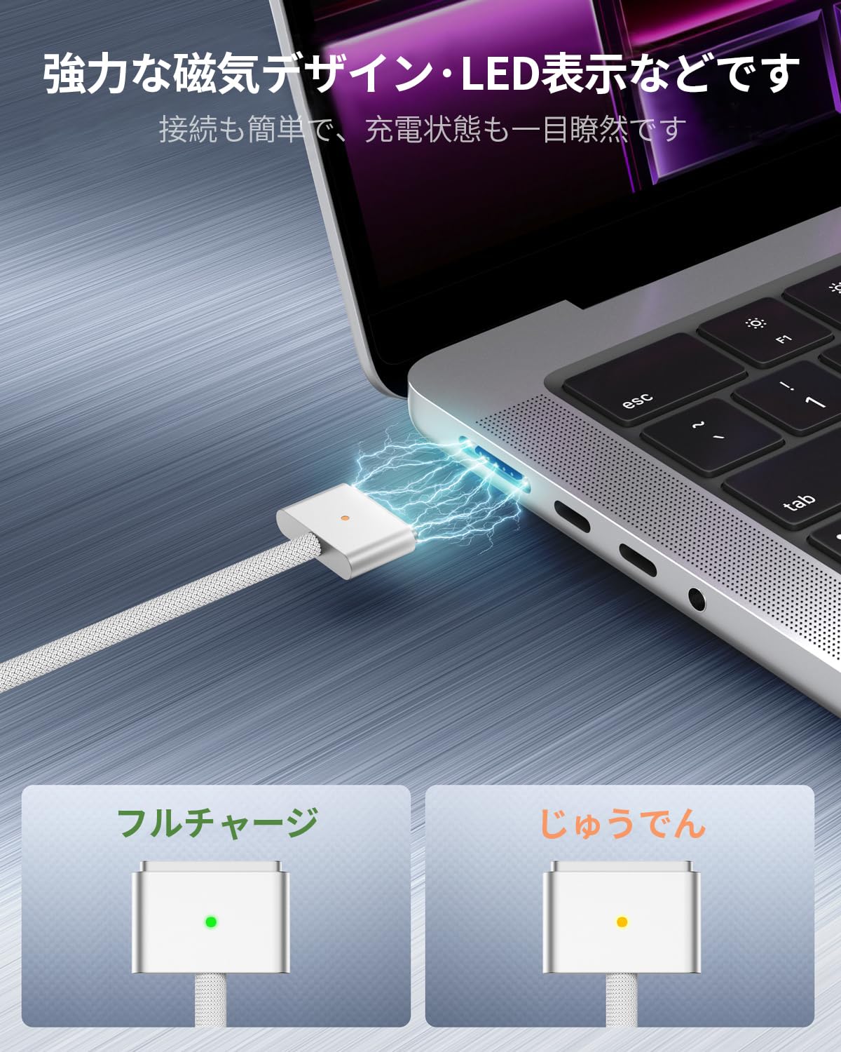 Amazon.co.jp: Macbook 充電ケーブル 2M USB-C to Mag-safe 3 磁気充電 