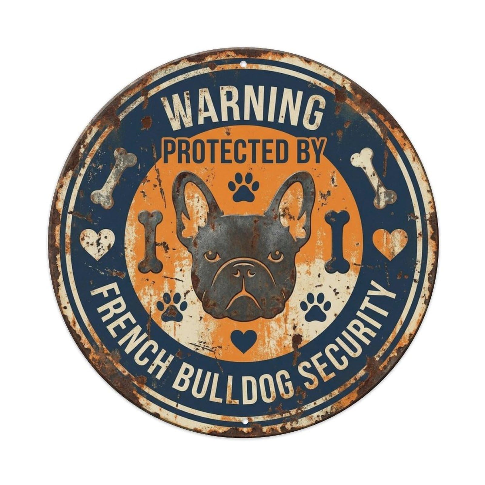 French Bulldog Security Warning Vintage Blue Metal Tin Sign