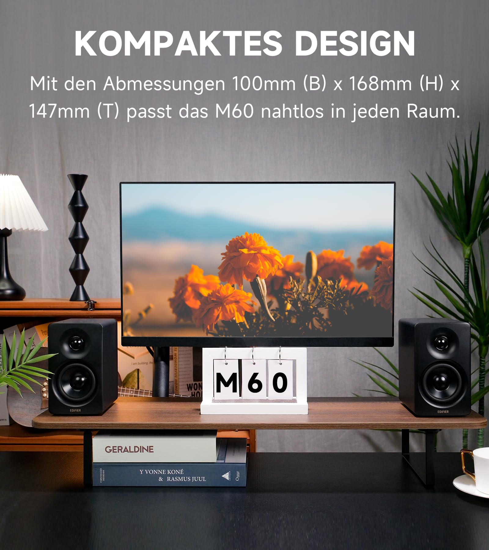 Edifier M60 Multimedia-Lautsprecher Bluetooth 5.3, 66W RMS, Hi-Res Audio & Hi-Res Wireless Audio, LDAC, 3" Mittelbass & 1" Hochtöner, USB-C & Aux-Eingänge, Kompakter Desktop Lautsprecher - Schwarz