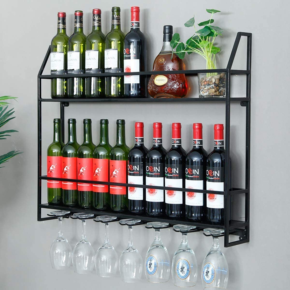 INDIAN DECOR. 45616 Wine Rack 20 Bottles Wall Mount Wine Cabinet with 7 Glasses Hook Hanging Metal Wine Rack Goblet Shelf for Home Bar Restaurant 29’’x4.7’’x23’’-picture-21