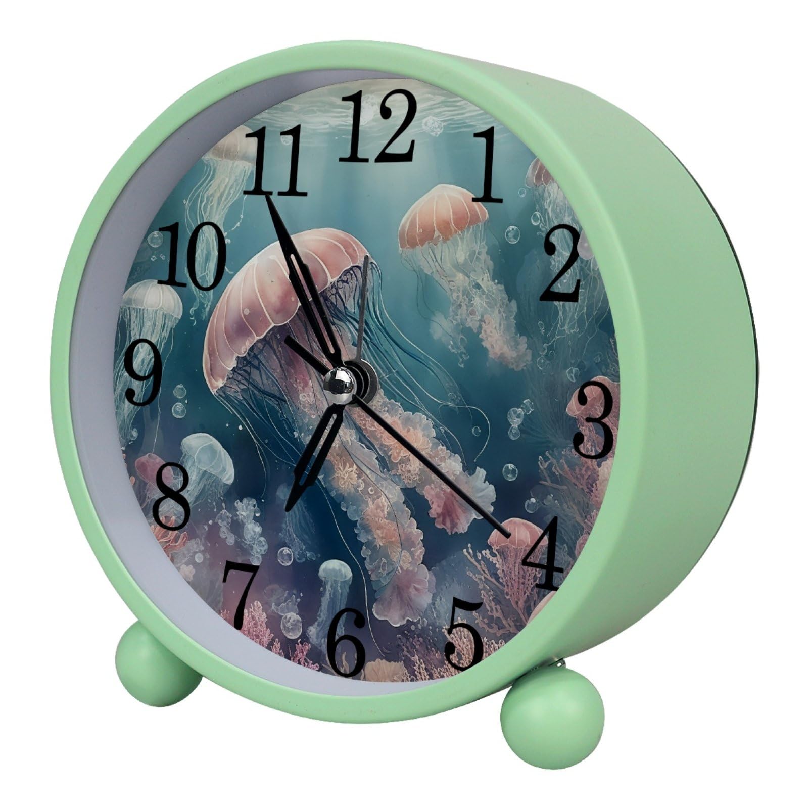 etoenbrc Ocean Jellyfish Coral Alarm Clock,Small Battery Operated Clock, Slient Plastic Table Clock for Living Room Bedroom and Office Decor