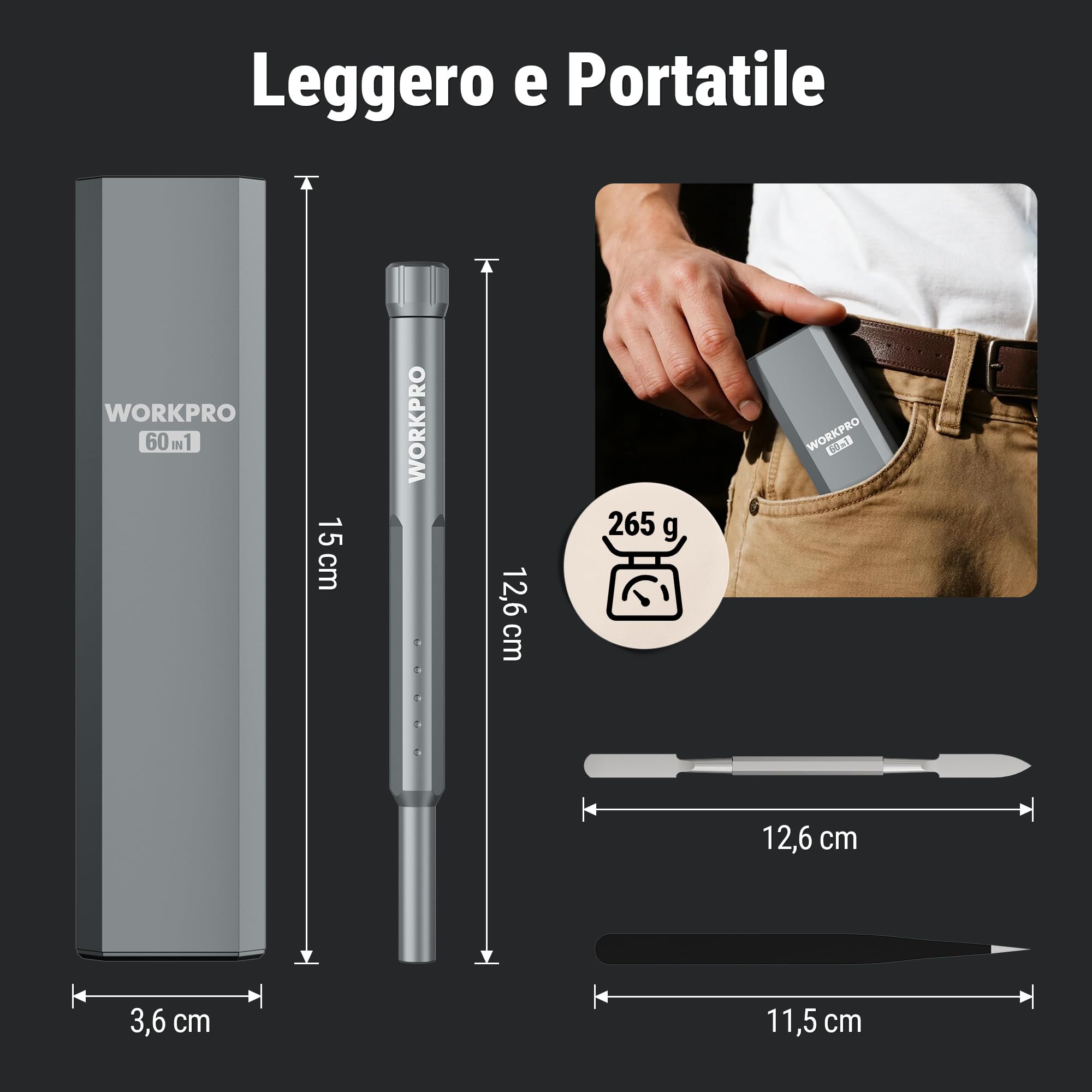 WORKPRO 60 IN 1 Set Cacciaviti Precisione Magnetico Portatile, Mini Cacciavite con Custodia Magnetica, POP UP Design, Barra di Leva, Pinzetta, Kit di Riparazione per Cellulare, Telecamera, Occhiali