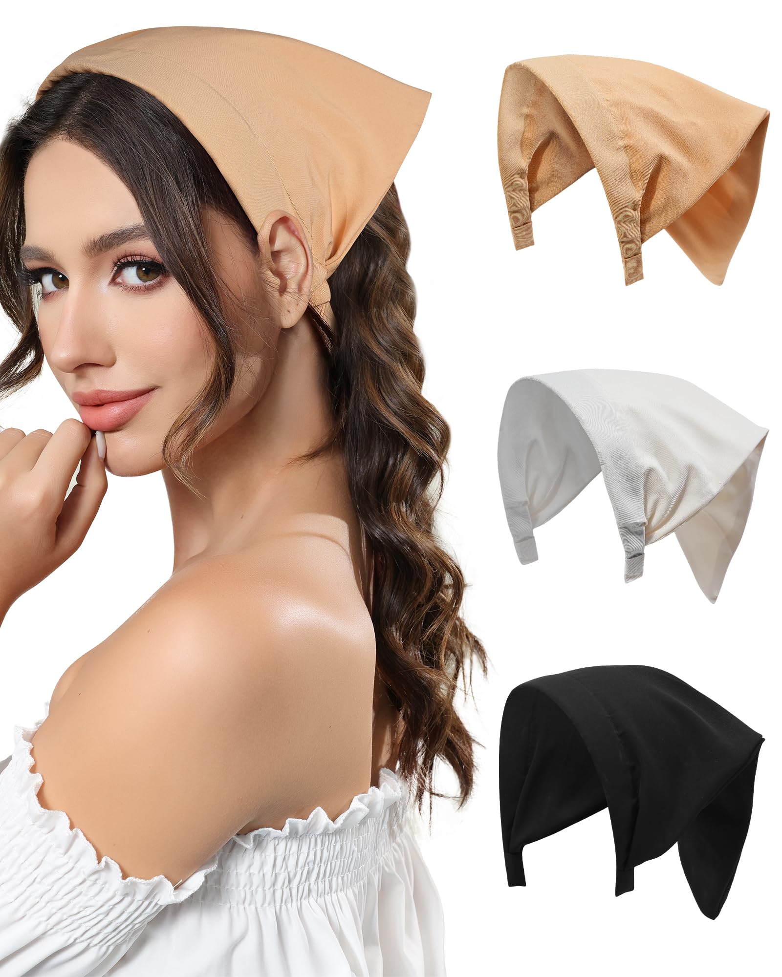 AWAYTR 3pcs Hair Bandana for Women Girls Hair Scarf Headband Bandana Double Layer Triangle Head Kerchief Boho Hair Band