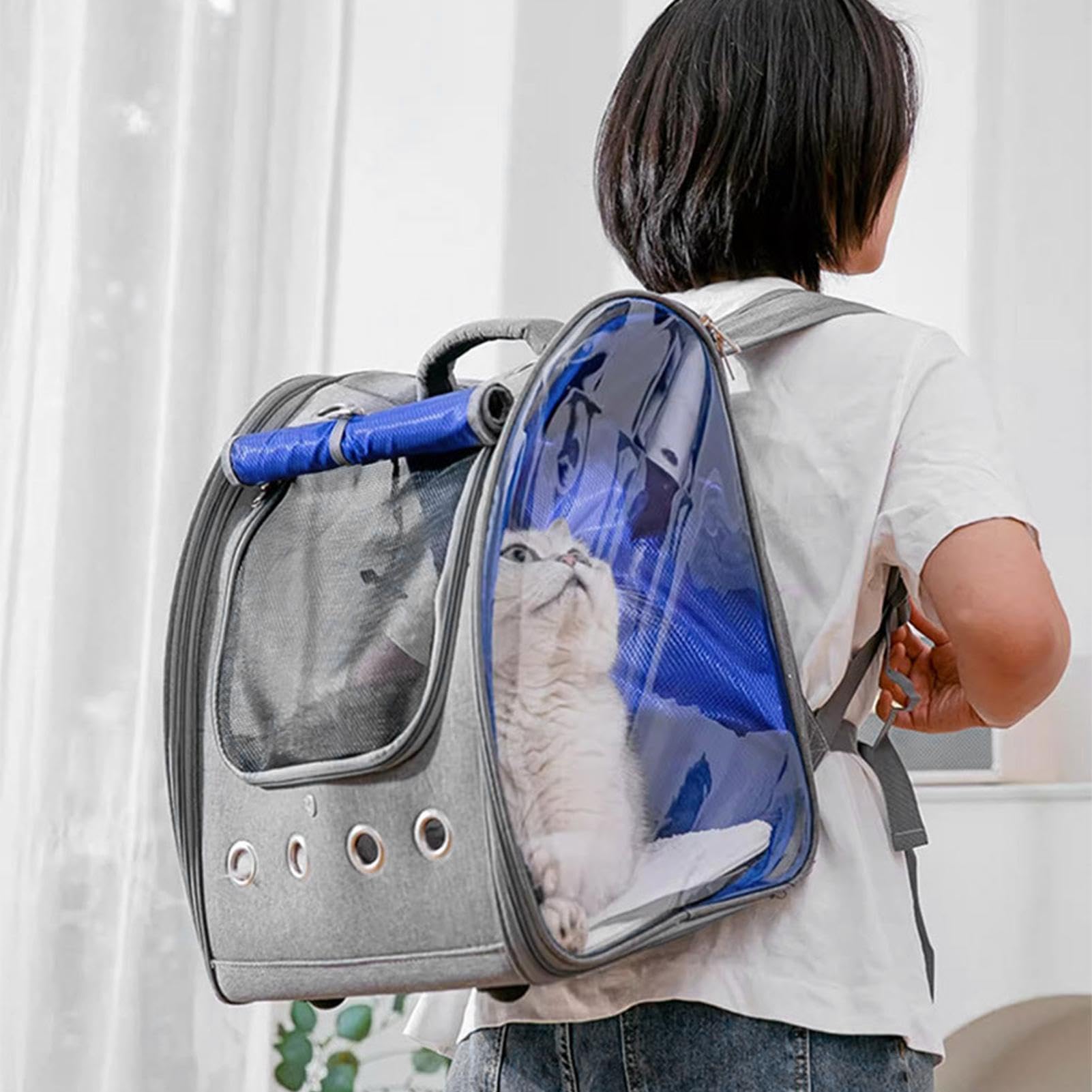 Zaino per gatti – Zaino per cuccioli | approvato dalle compagnie aeree | veterinarie | Zaino per animali domestici | Maniglia per il trasporto e design trasparente a cabina per gatti da viaggio
