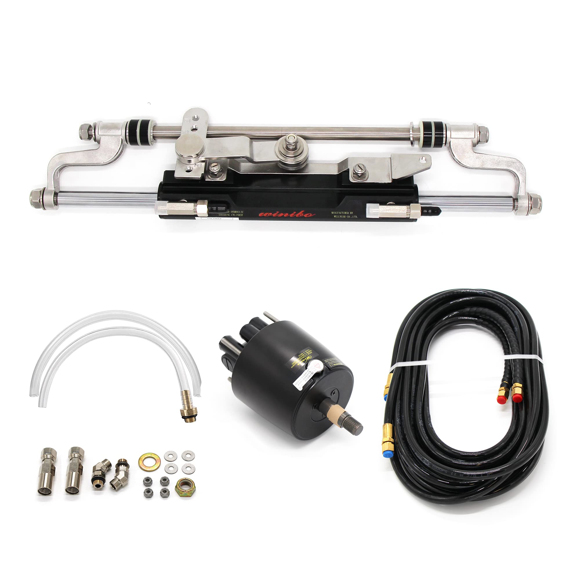 ZA0350 Marine Hydraulic Outboard Steering Kit for Outboard up to 300HP with Helm Pump, Compact Cylinder, Tubing (Others)