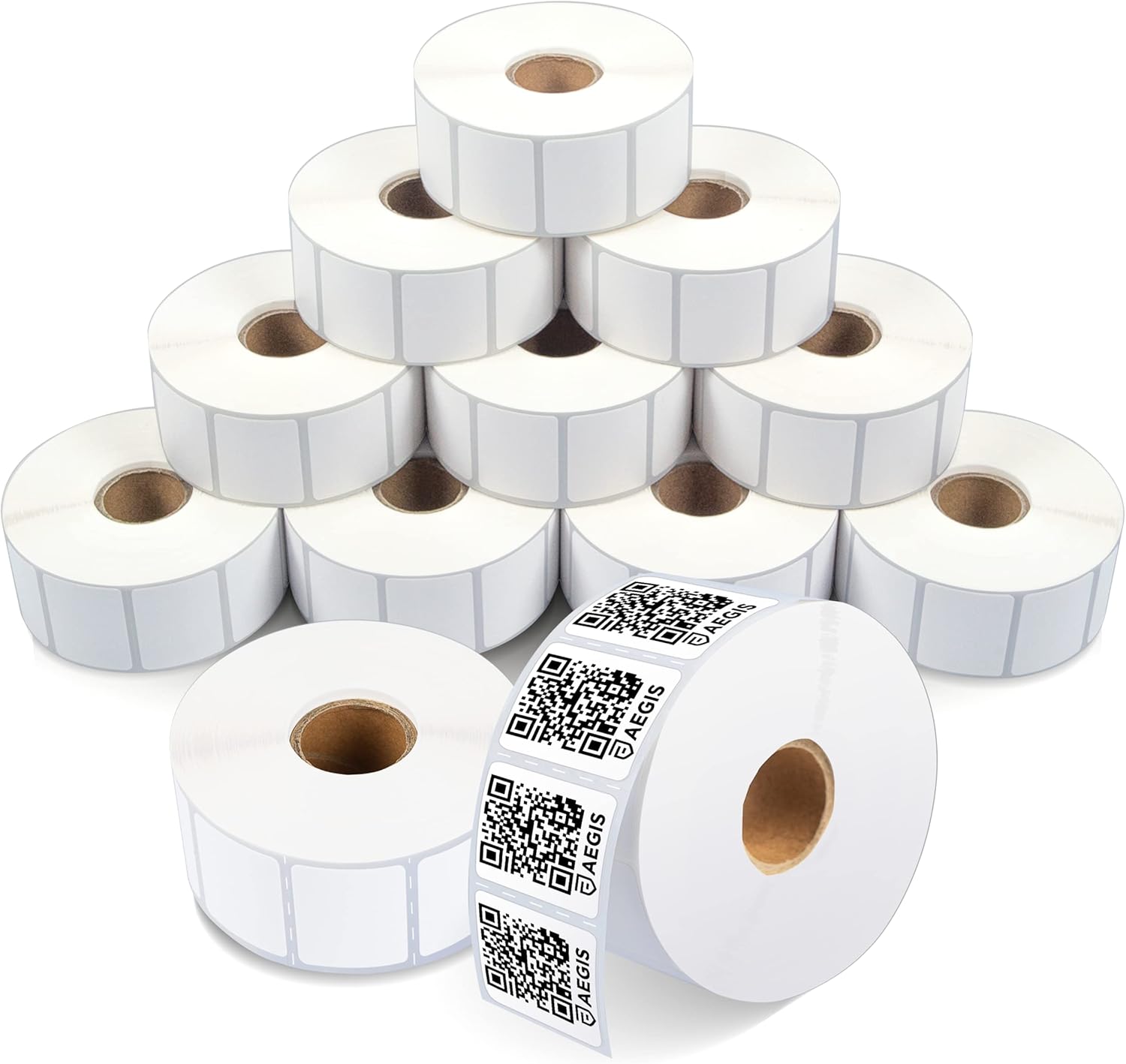 Aegis Adhesives - 1 1/4" X 1" Direct Thermal Labels (12 Rolls, 1300 Labels/Roll) Multipurpose QR Codes, Price Tags - Perforated, Compatible with Zebra Desktop Printers - NOT Rollo Compatible