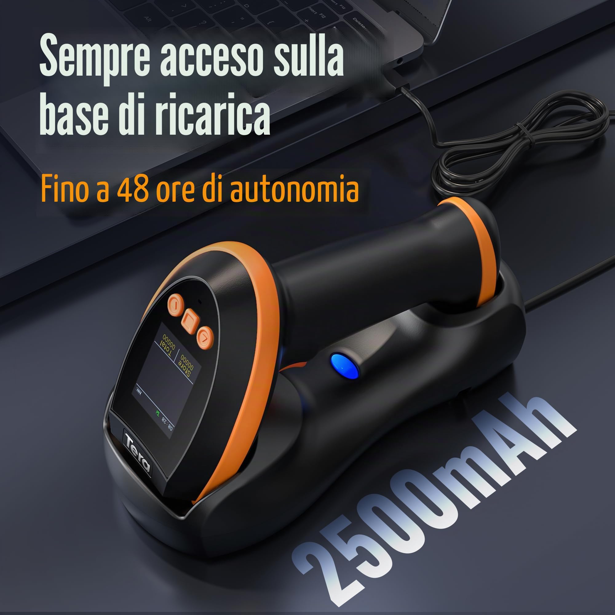 Tera Scanner per codici a barre con schermo e tastiera digitali, versione professionale, velocità di scansione extra veloce, funziona con Bluetooth 2.4G wireless e USB cablato 1D 2D QR Lettore di