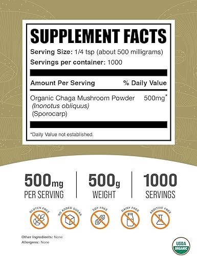 Miniatura 2 de BulkSupplements. com Organic Chaga Champiñones en polvo Suplemento de hongos Chaga, suplemento superalimenticio Vegano y sin gluten, 500 mg por