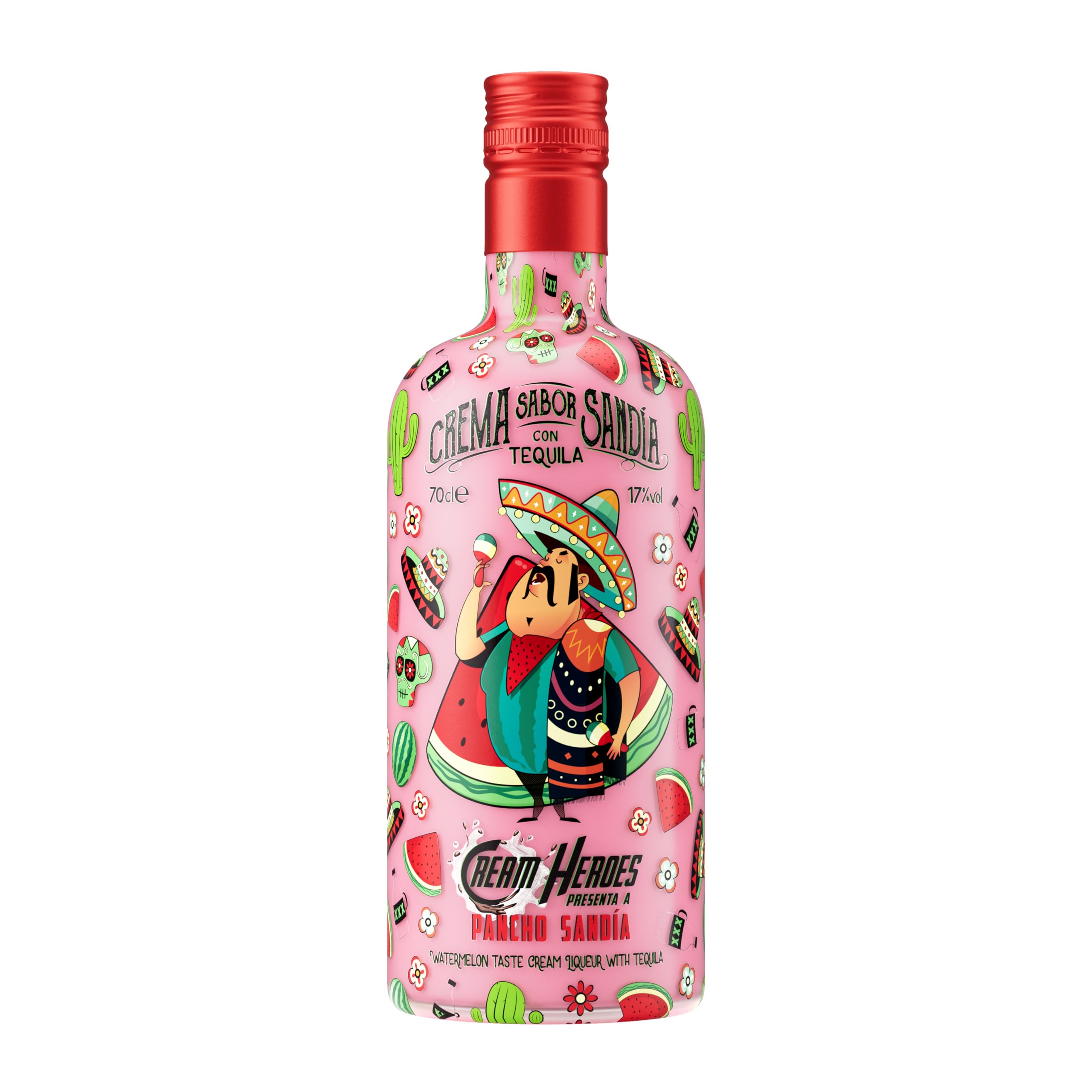 Cream Heroes Watermelon | Watermelon Tequila Cream Liqueur | 70cl, 17% ABV | Mexican Cream Liqueur with Real Tequila, Pancho Sandía