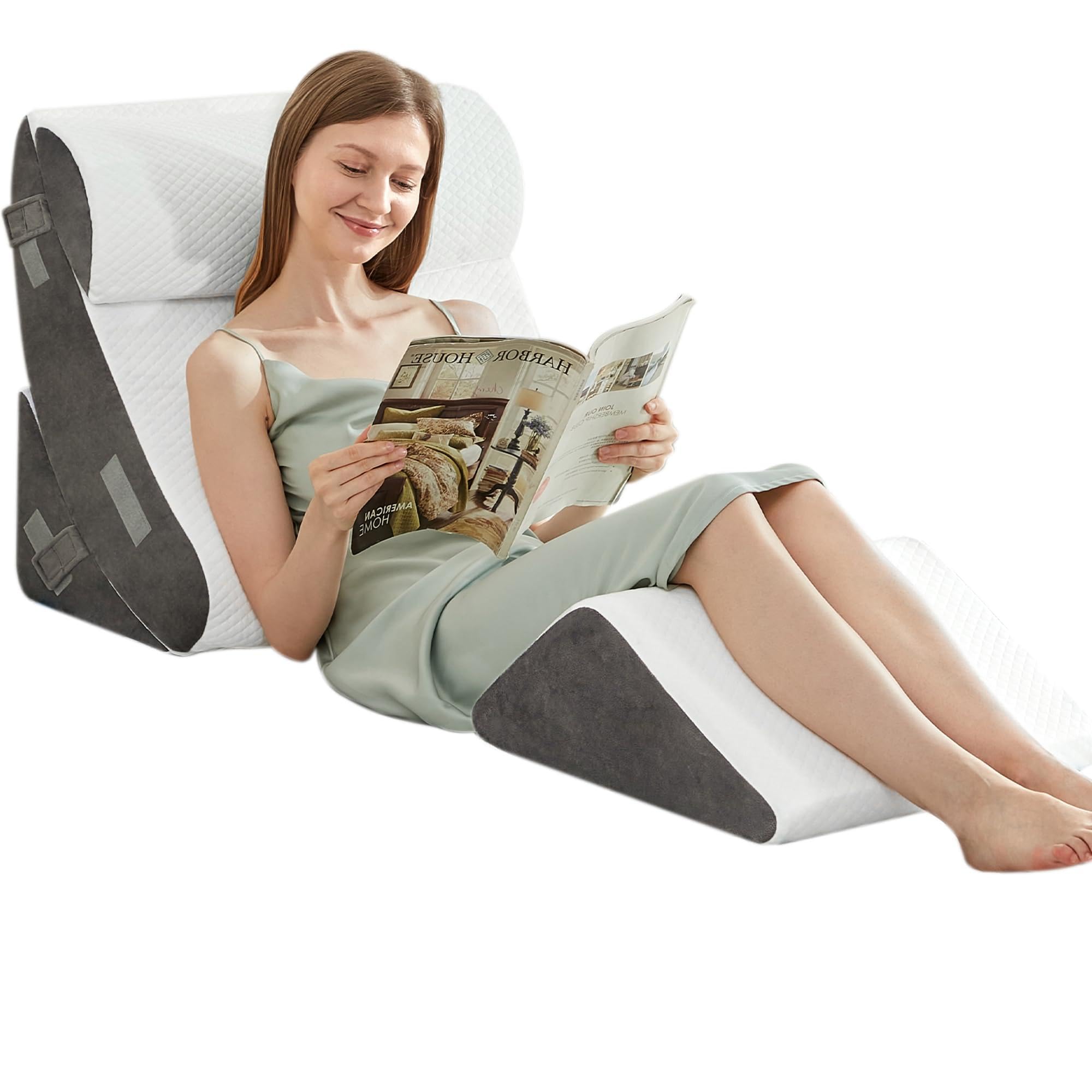 BDEUS 4PCS Bed Wedge Pillow Post Surgery, Orthopedic Sleeping Wedge Pillow Set for Back, Neck and Leg Pain Relief, Acid Reflux, GERD, Memory Foam Support Pillows for After Surgery, White