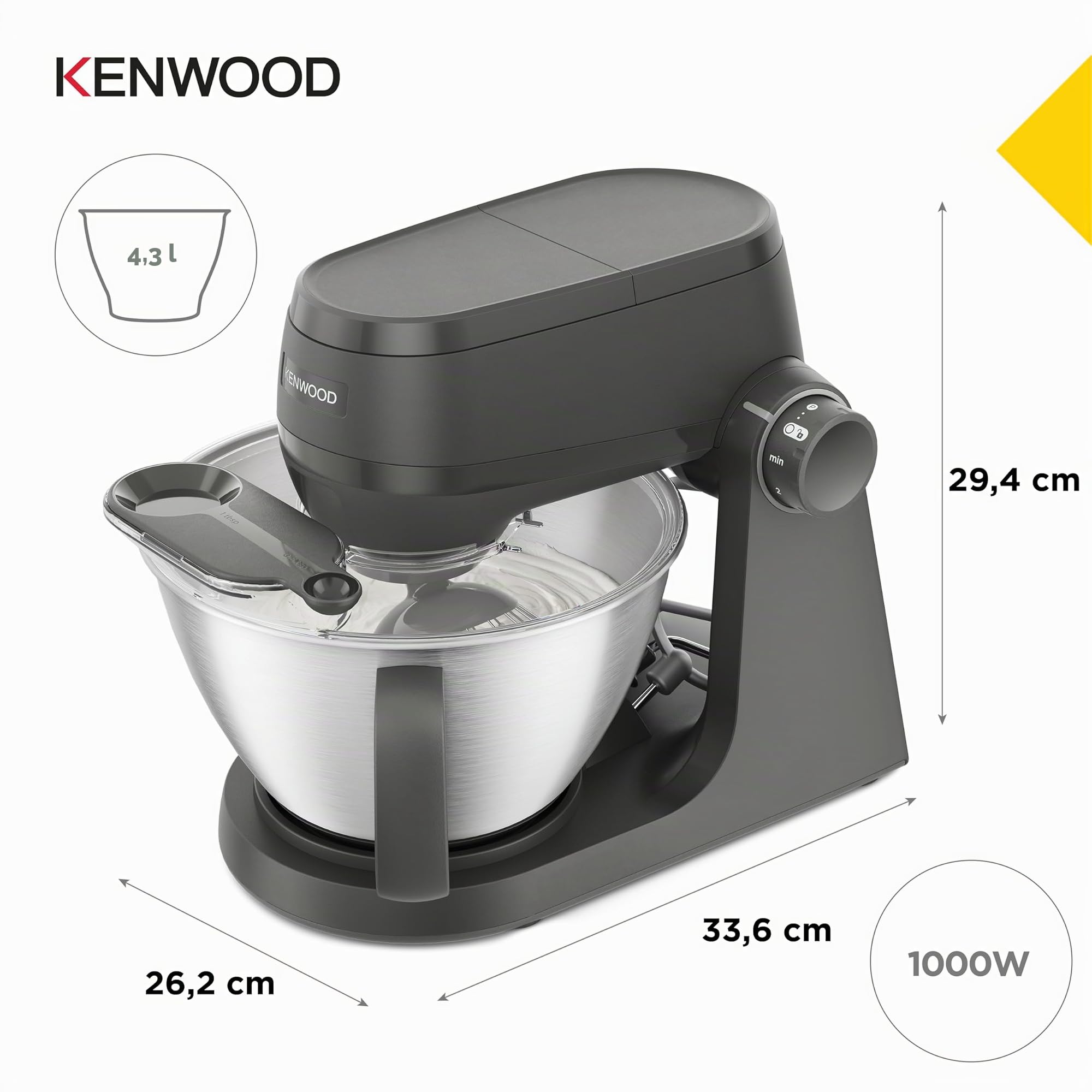 Kenwood Multi Tasker Mixeur multifonctionnel avec mixeur et robot culinaire, robot de cuisine, pâte 1,7 kg pour pain et pizza, dosseret gris (KHC30.050GY)