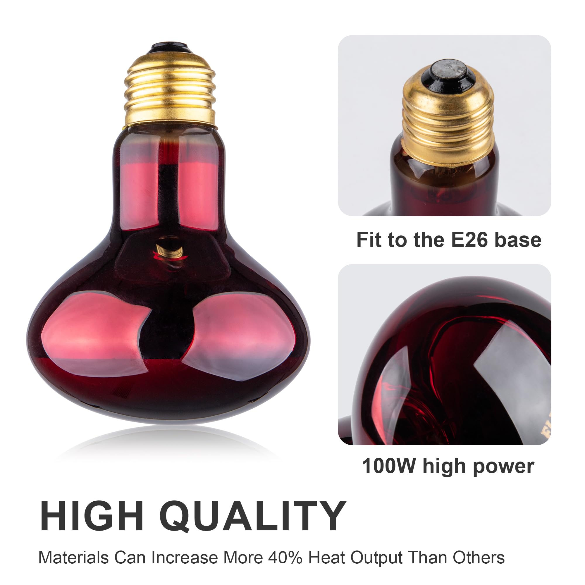 Reptile Heat Lamp Bulb, 100W Infrared Heat Light Bulbs, Red Basking Spot Lightbulb for Snake, Tortoise, Bearded Dragon, Lizard, Chicks, Turtle, Chickens, Pets - 2 Pack - image 6