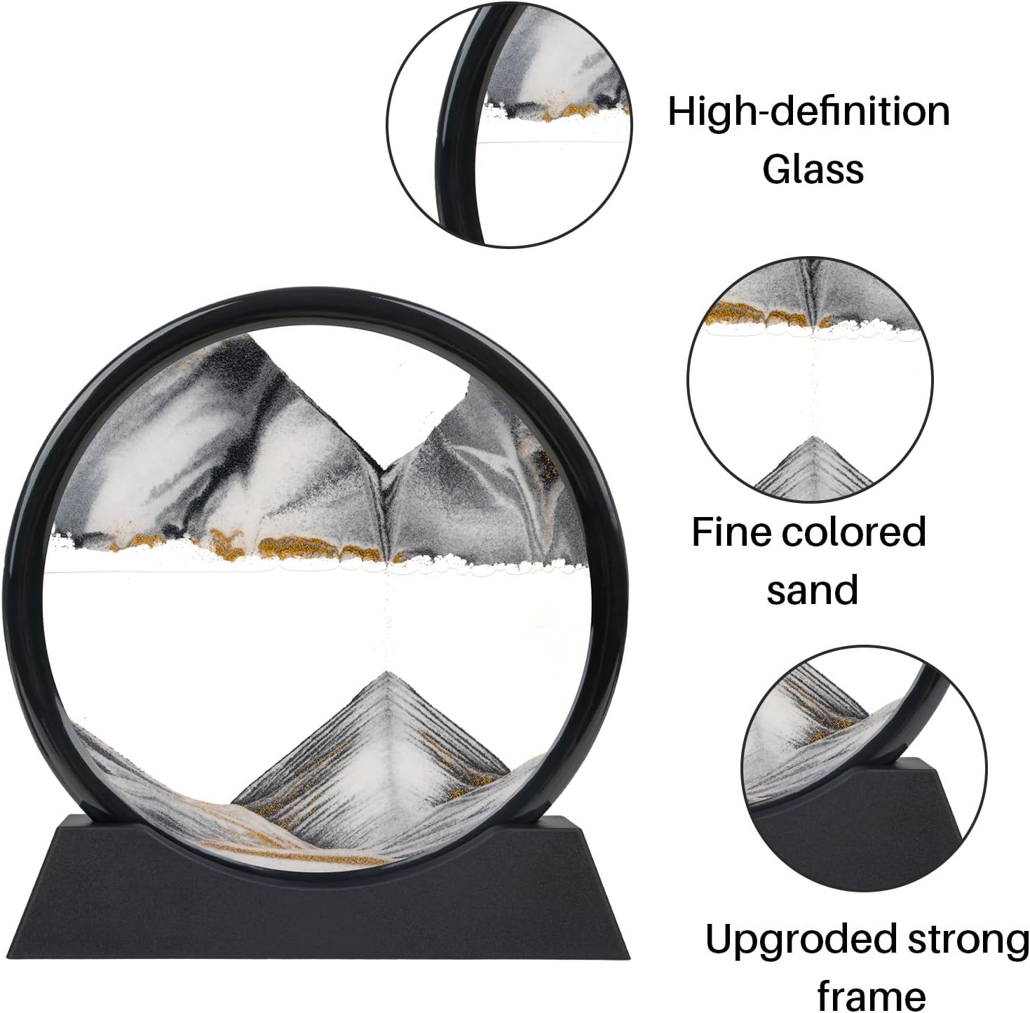 Black Moving Sand Art Decor - 3D Deep Sea Sandscape, Round Glass Desk Decor with Liquid Motion, Relaxing Desktop & Home Decoration-10 Inch - Image 4