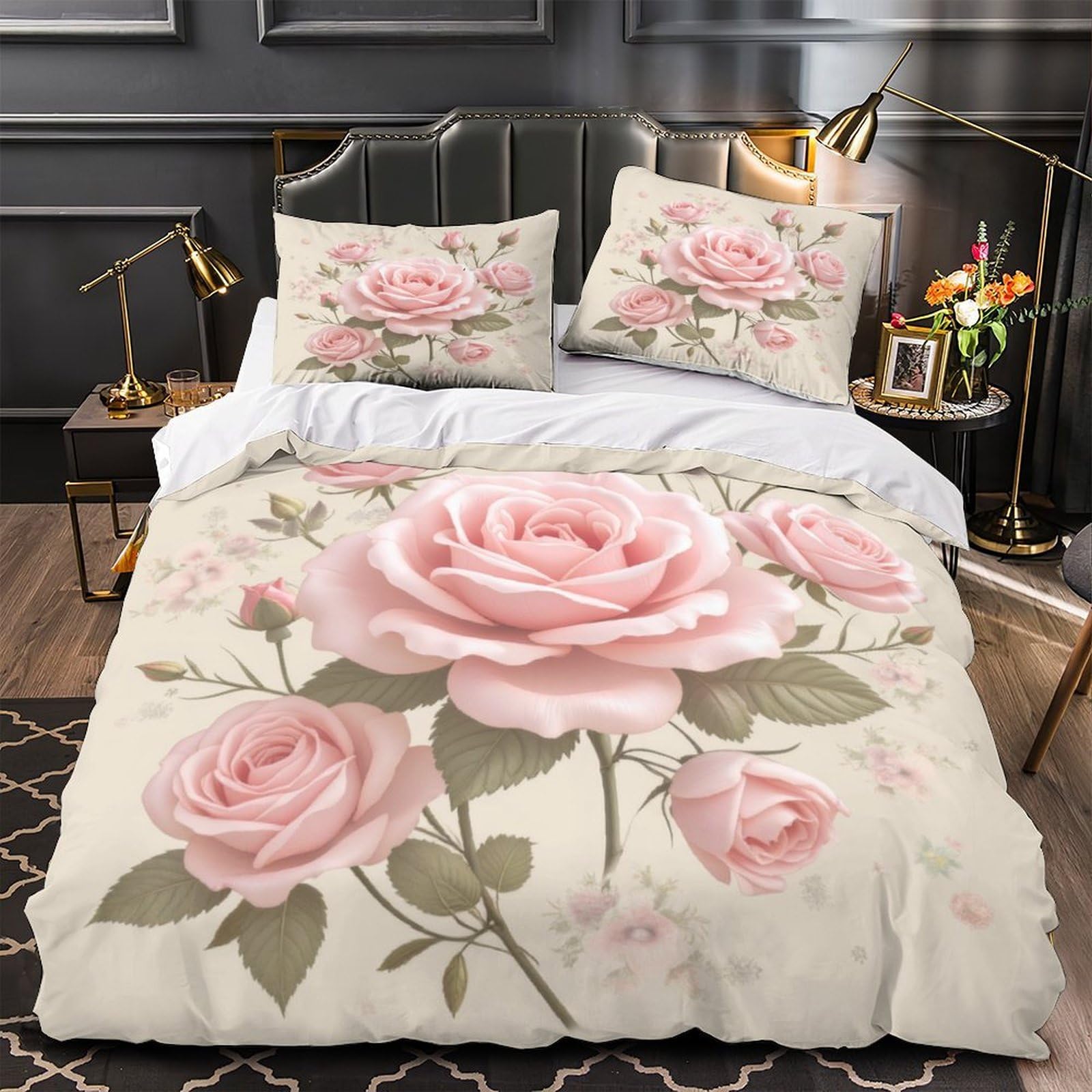 Ensemble de literie rose 3D vintage pour transformer la chambre d'une ado en jardin fleuri