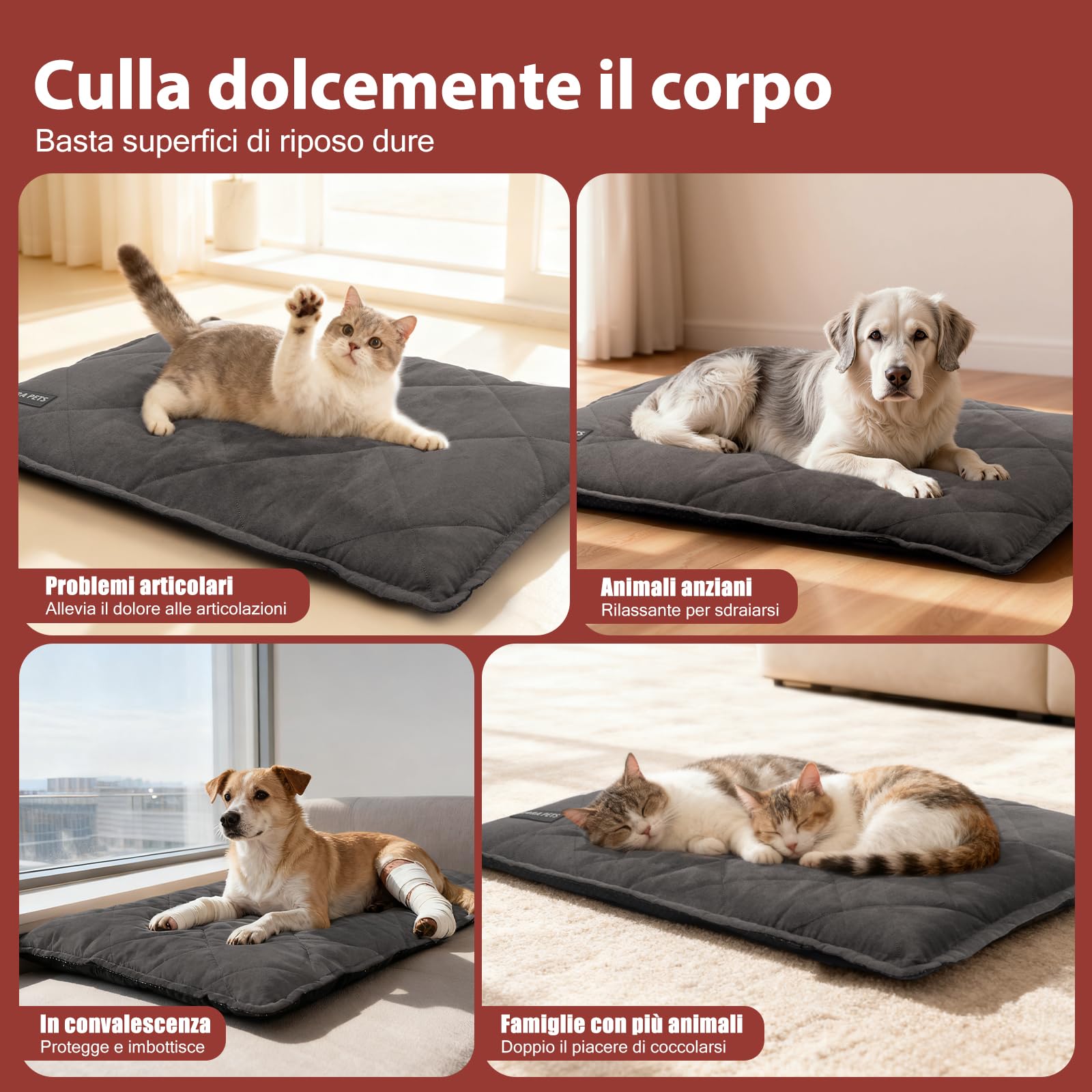 Mora Pets Tappeto riscaldante gatto Coperta autoriscaldante per gatti e cani Tappetino riscaldante Senza elettricità e batterie Coperta termica Rimovibile e Lavabile 76 x 52 cm