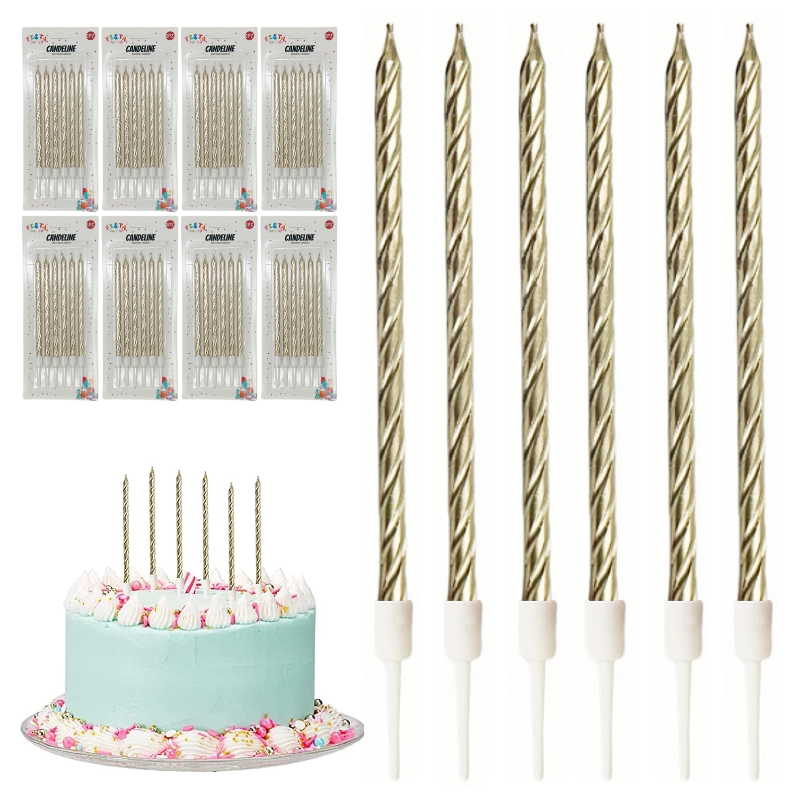 24 Candele Compleanno A Spirale - Candeline Torta Argento 16.5cm - Foto 12